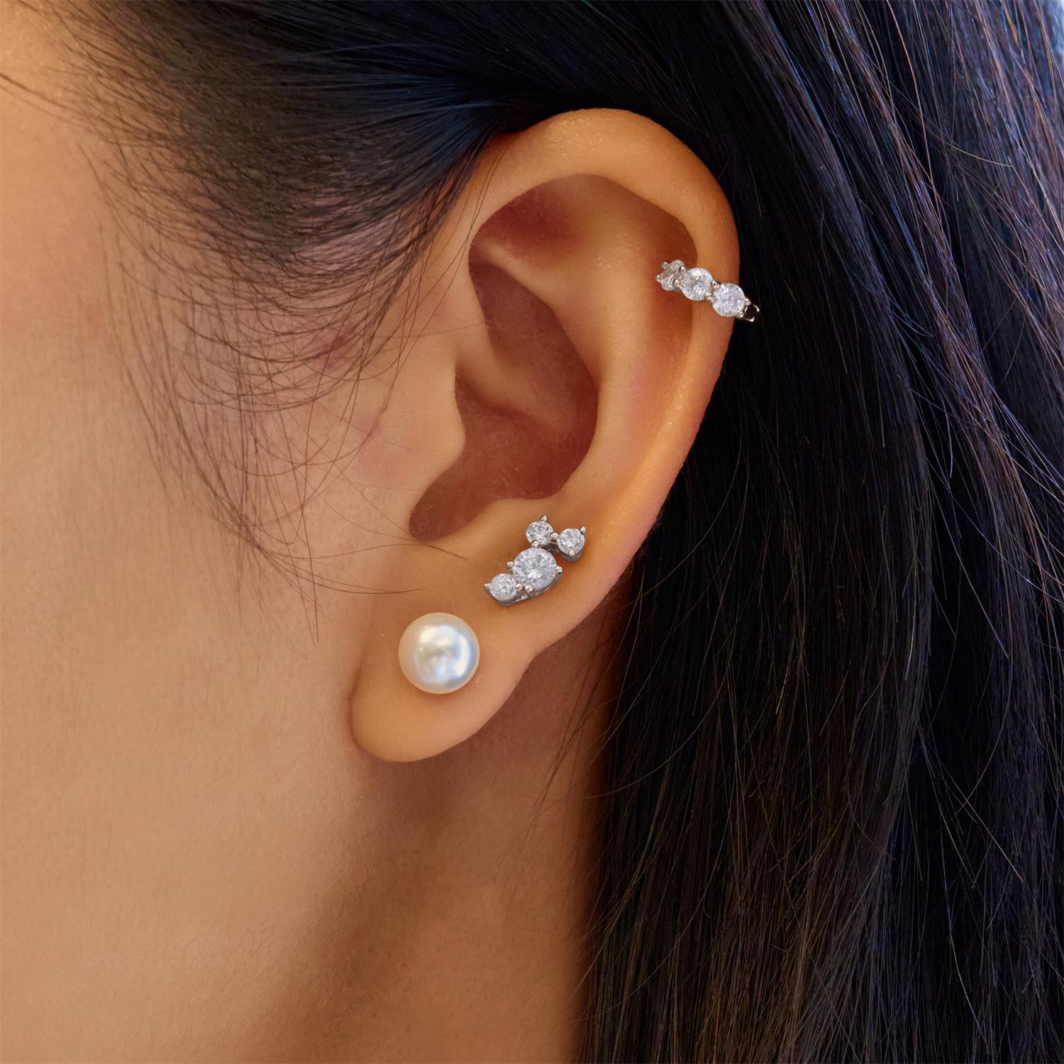 Ania Haie Silver Cascade Shell Pearl Station Drop Stud Earrings
