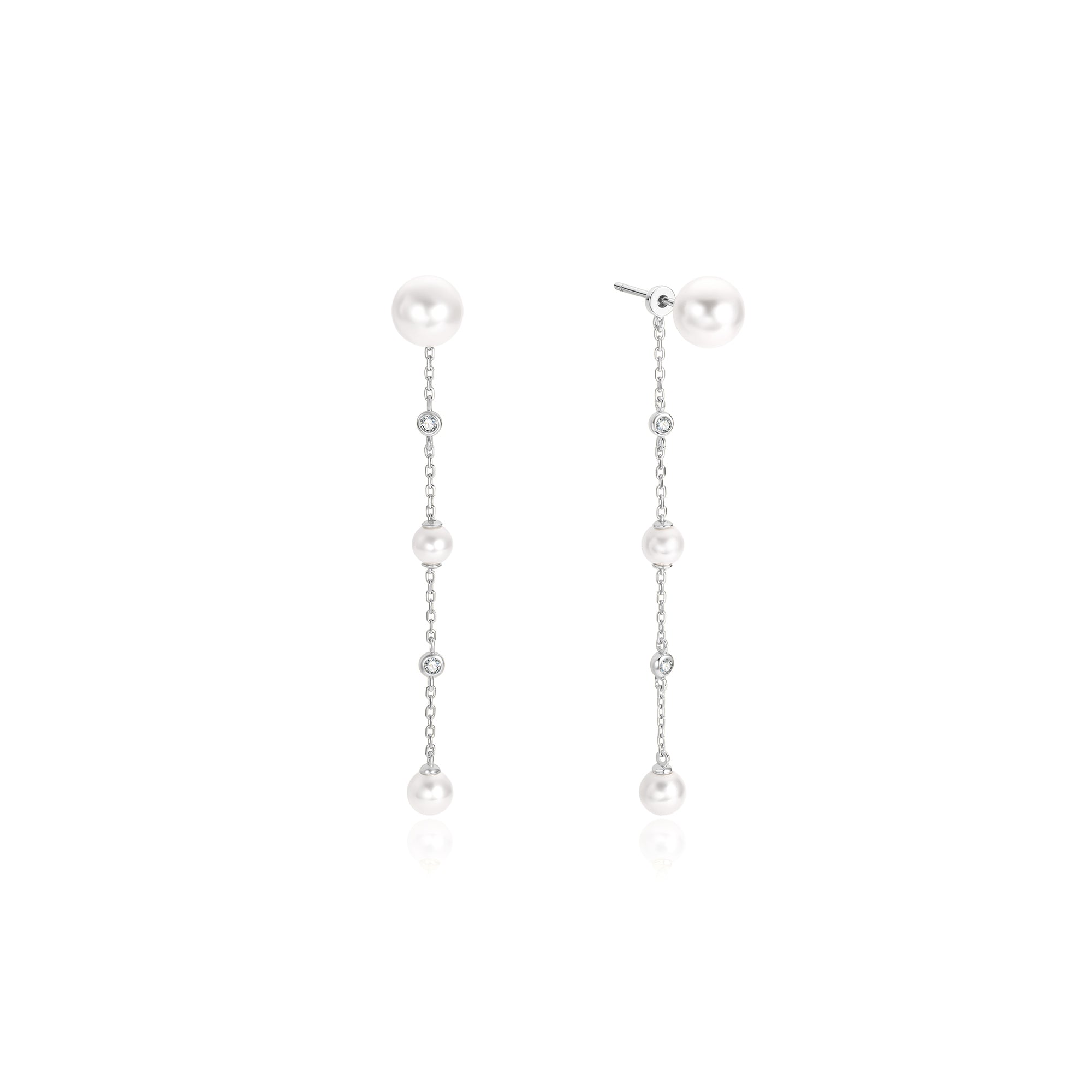 Ania Haie Silver Cascade Shell Pearl Station Drop Stud Earrings