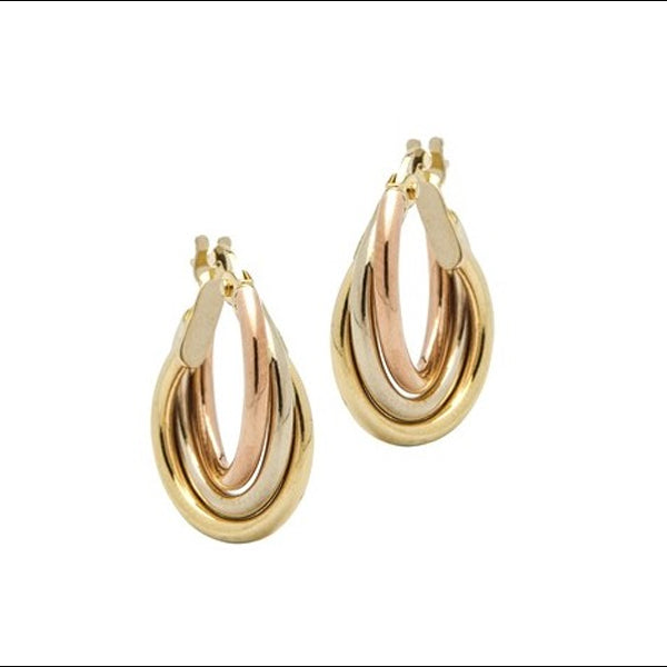 9ct Thick Multi-Tone Fancy Hoop Earrings