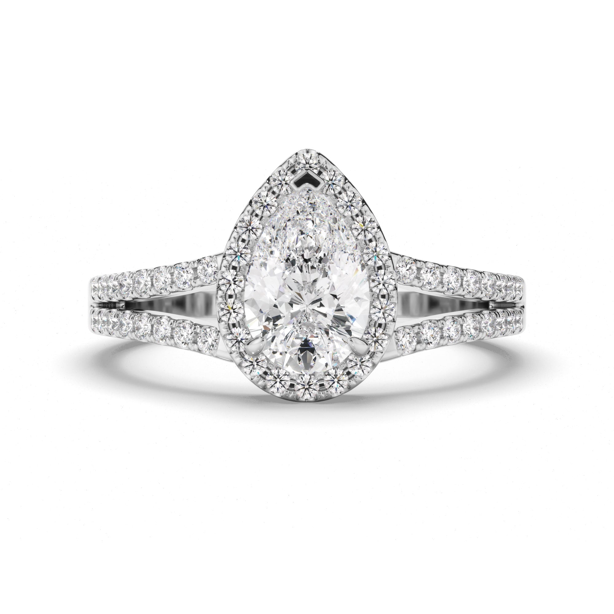 Pear Cut Diamond Halo Engagement Ring with Pave Sides
