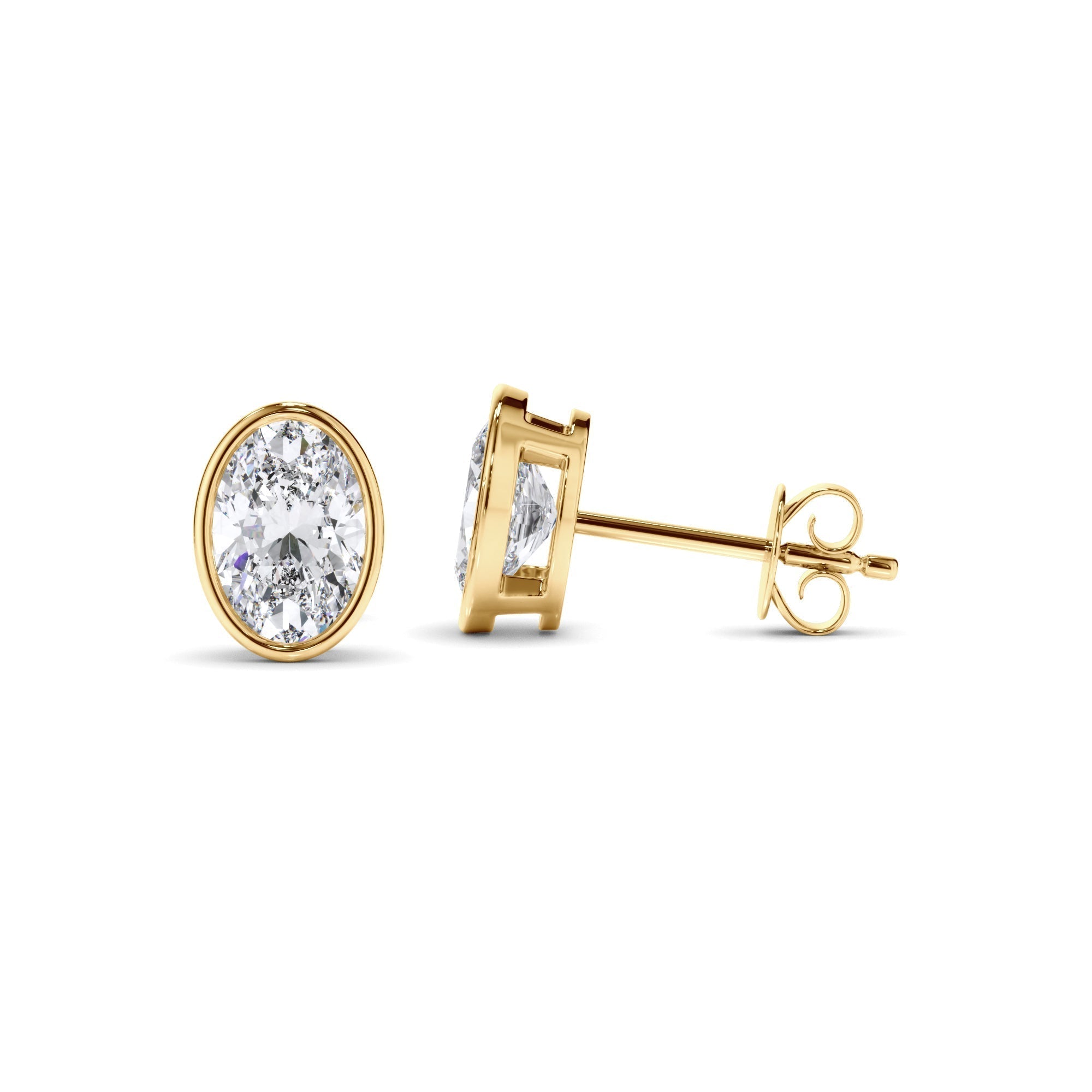 Oval Cut Diamond Bezel Set Stud Earrings