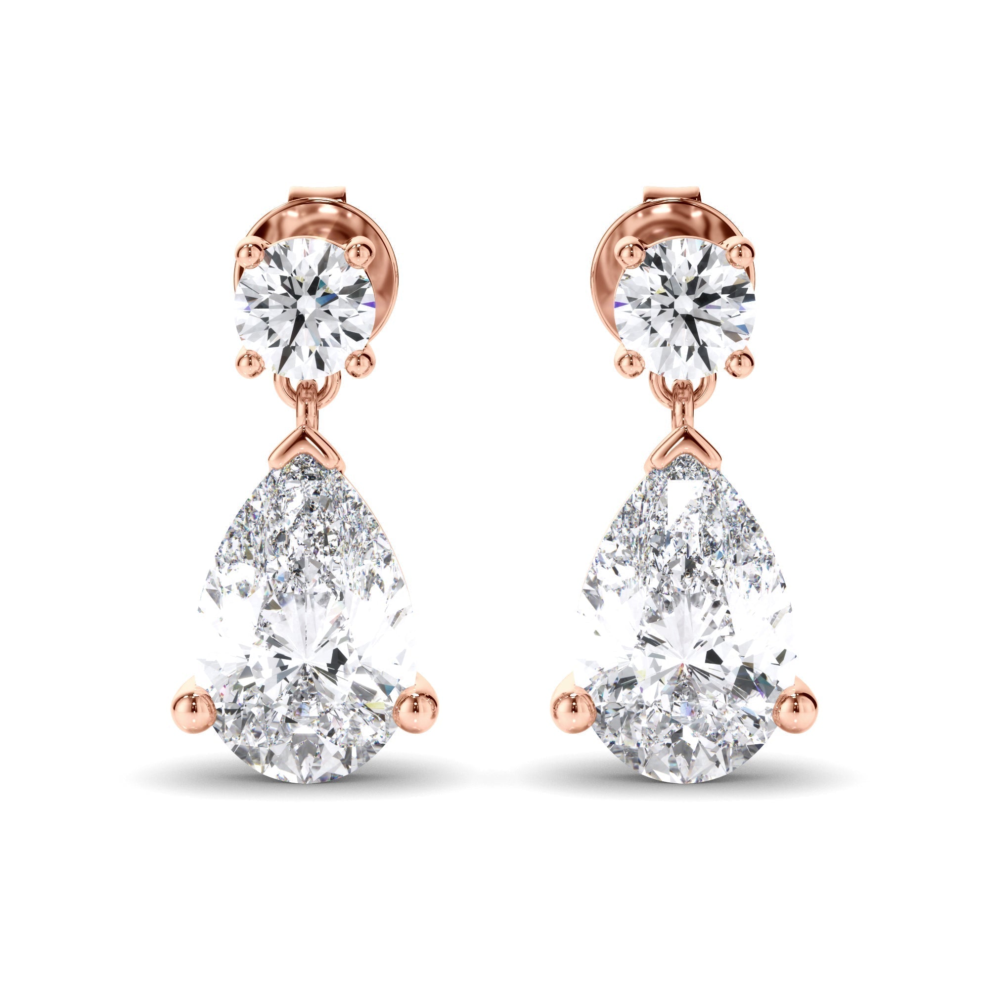 Pear & Round Brilliant Cut Diamond Drop Stud Earrings