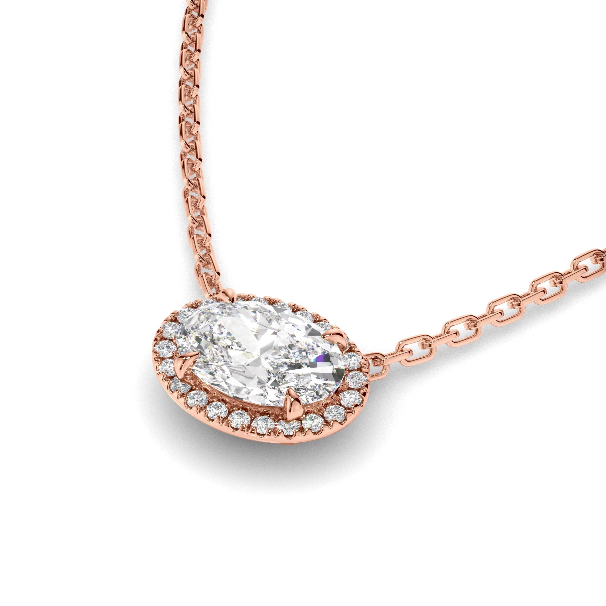 East West Oval Cut Diamond Halo Necklet