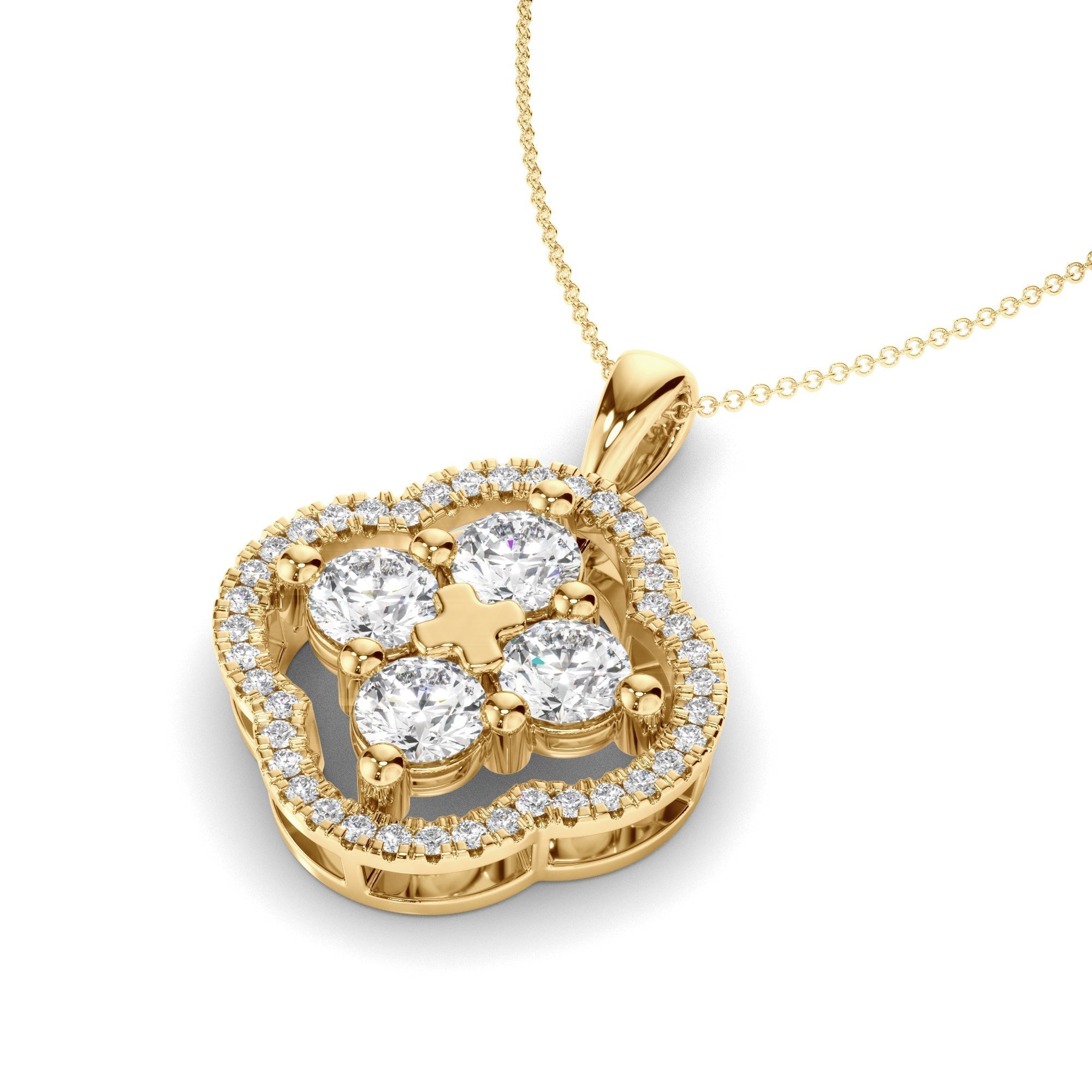 Round Brilliant Cut Diamond Clover Pendant