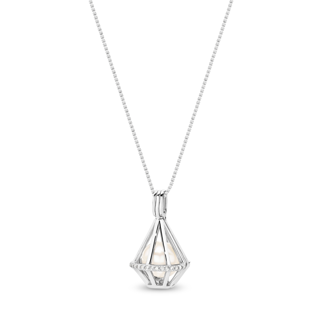 Sterling Silver Lavina Cubic Zirconia and Pearl Necklace