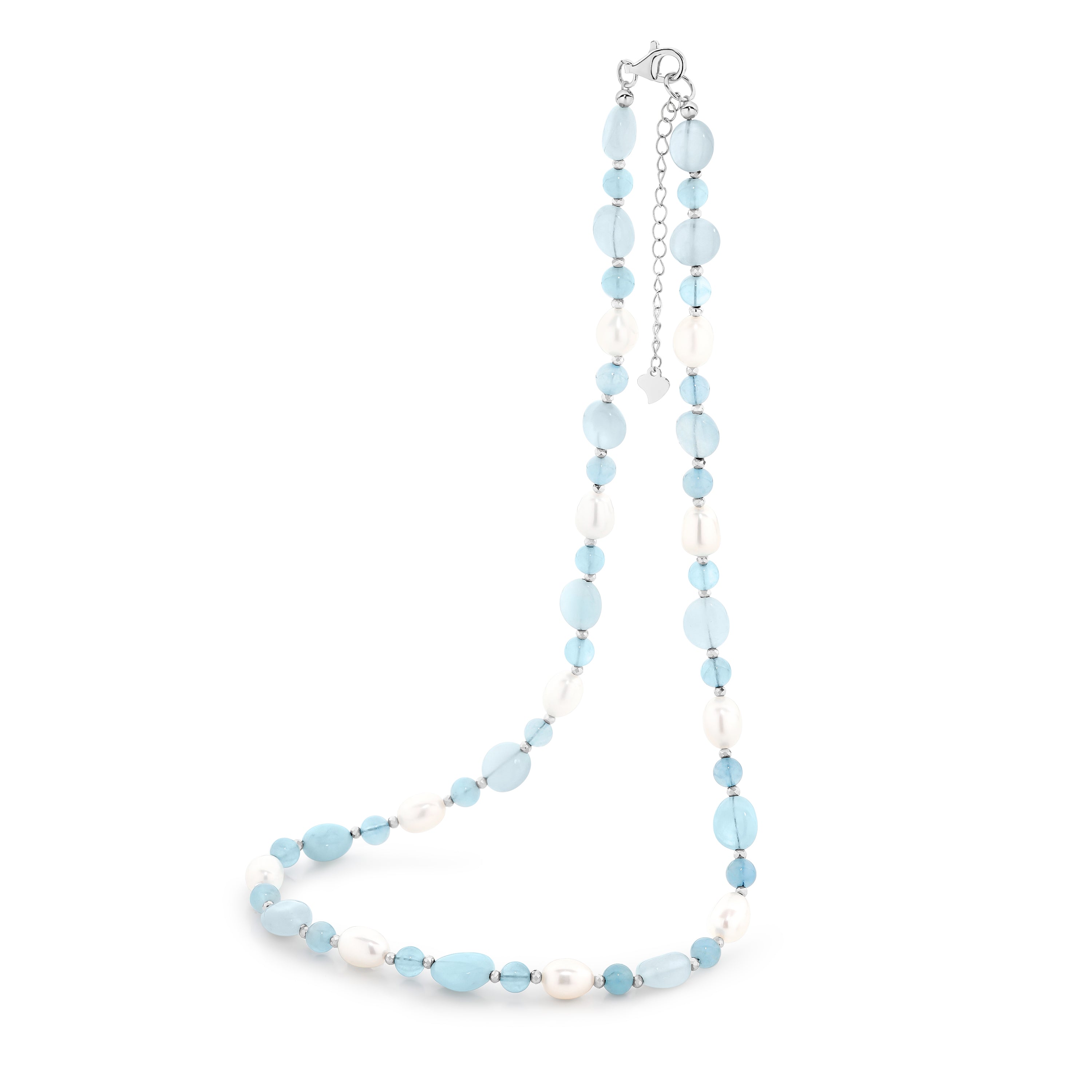 Sterling silver Yvonne Aquamarine and Pearl Necklace