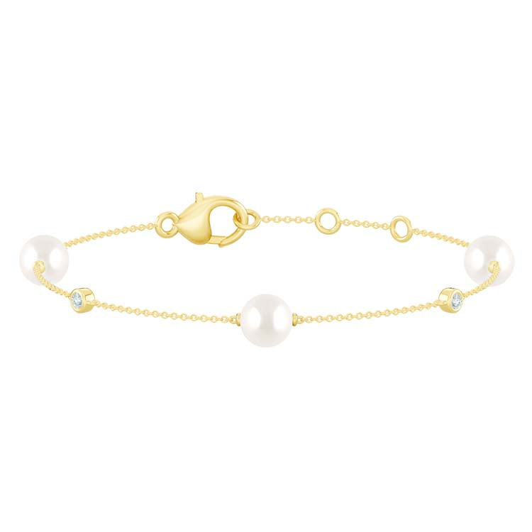 0.07ct Lab Grown Diamond Freshwater Pearl Bracelet in 9ct Yellow Gold