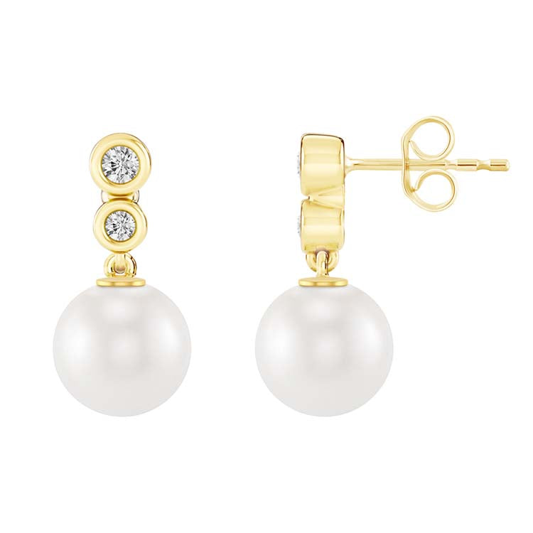 0.11ct Lab Grown Diamond Freshwater Pearl Earrings in 9ct Yellow Gold