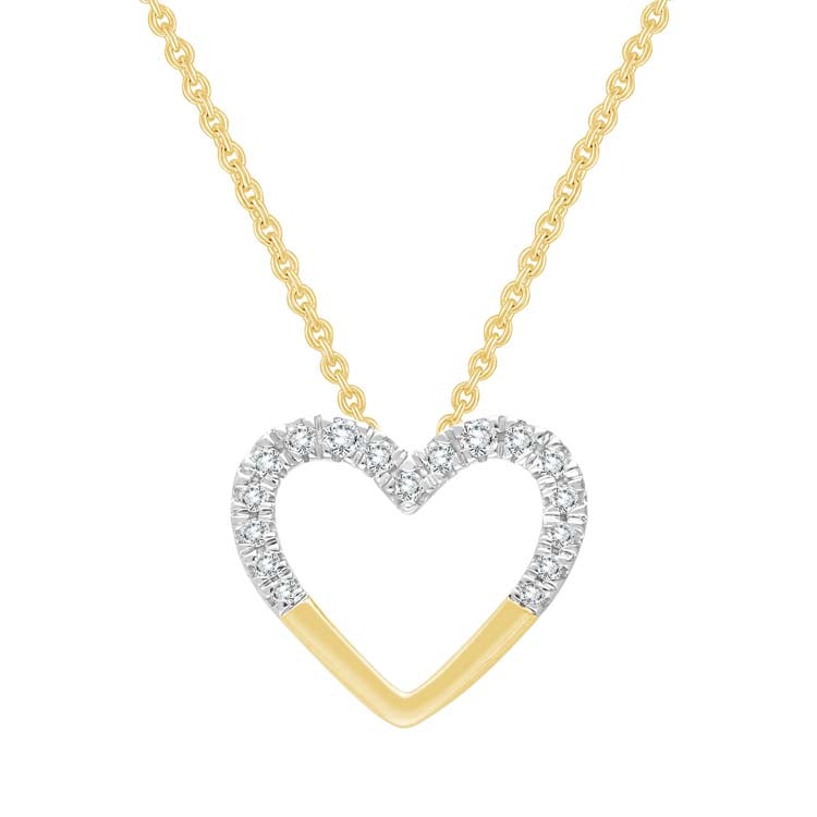 0.08ct Half Diamond Heart Necklace 45cm in 9ct Yellow Gold