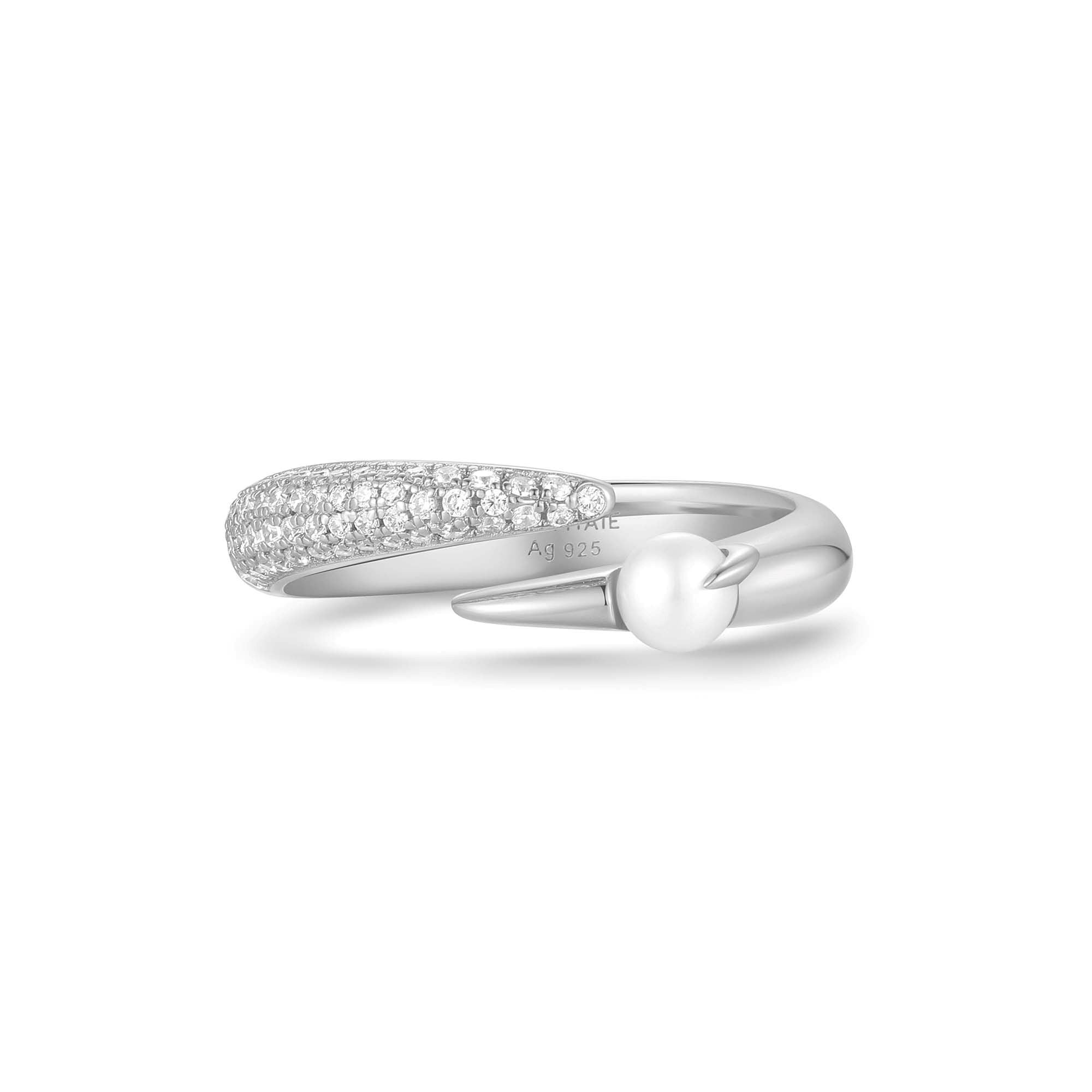 Ania Haie Silver Sparkle Pearl Crossover Adjustable Ring