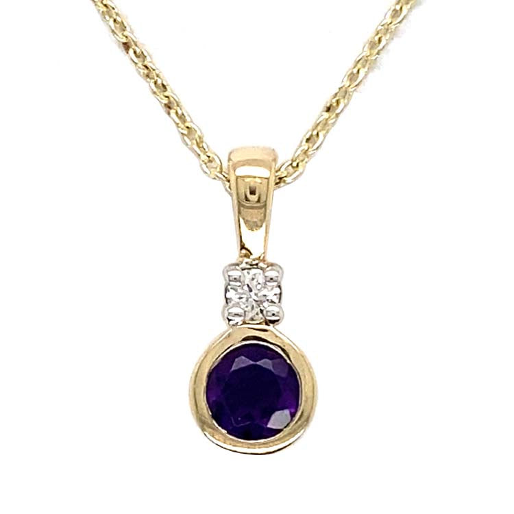 Diamond and Amethyst 45cm Necklace with 0.05ct Diamond in 9ct Yellow Gold
