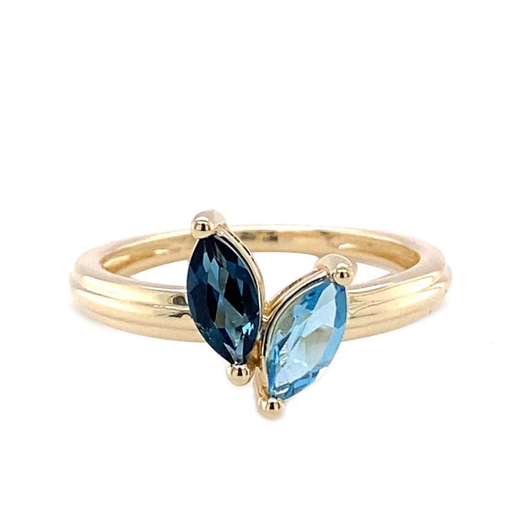 London Blue Topaz and Blue Topaz Ring in 9ct Yellow Gold