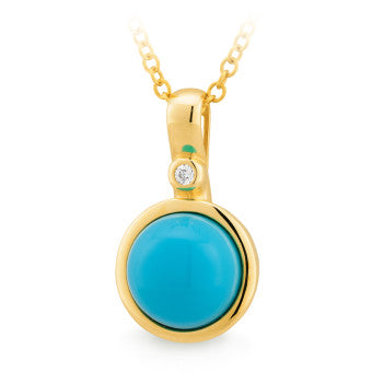 9ct Yellow Gold Turquoise & Diamond Pendant