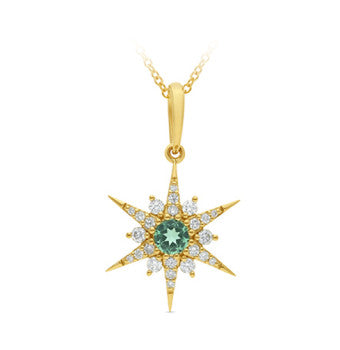 9ct Yellow Gold Mint Tourmaline & Diamond Pendant