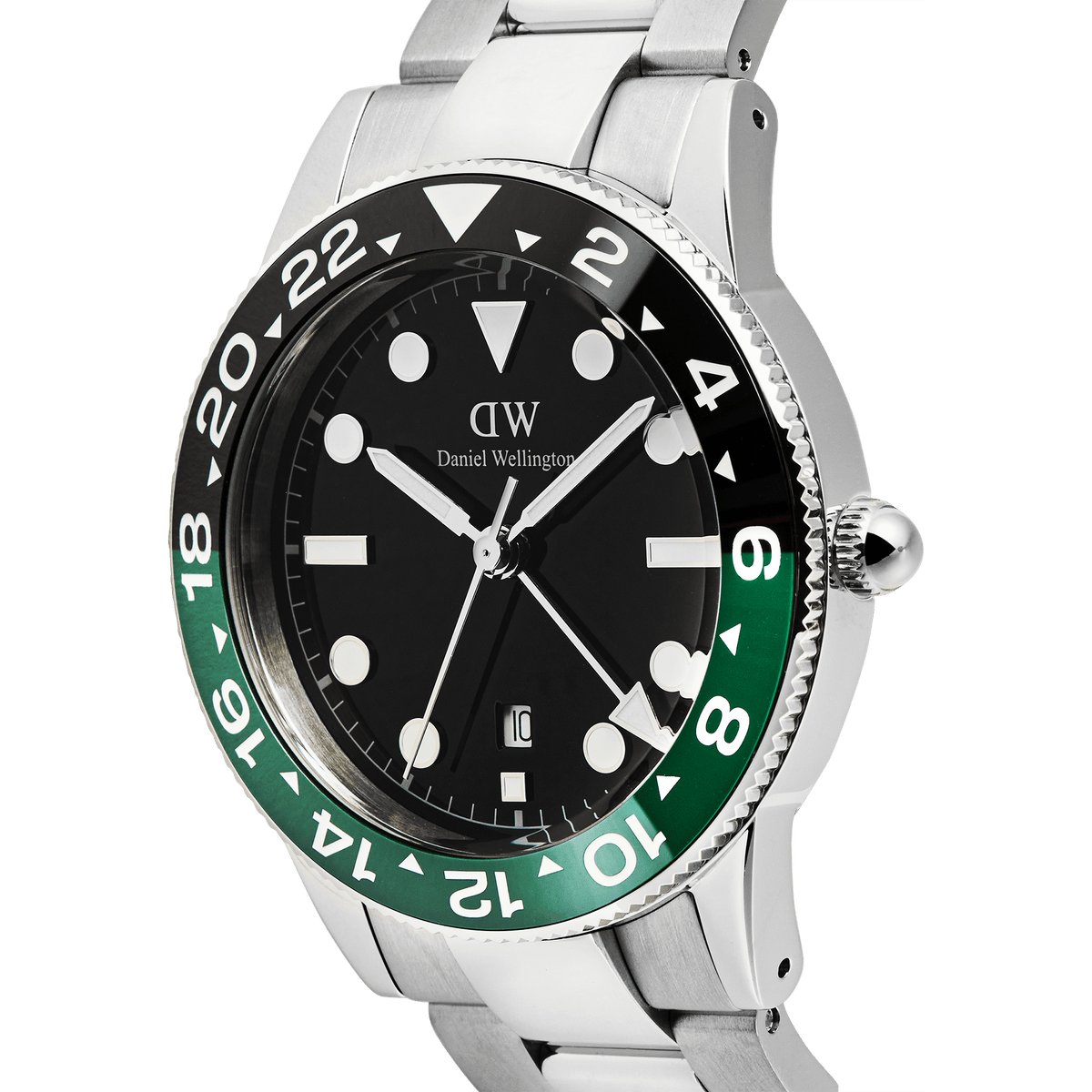 Daniel Wellington Iconic GMT Link Black Green Ceramic Bezel Silver