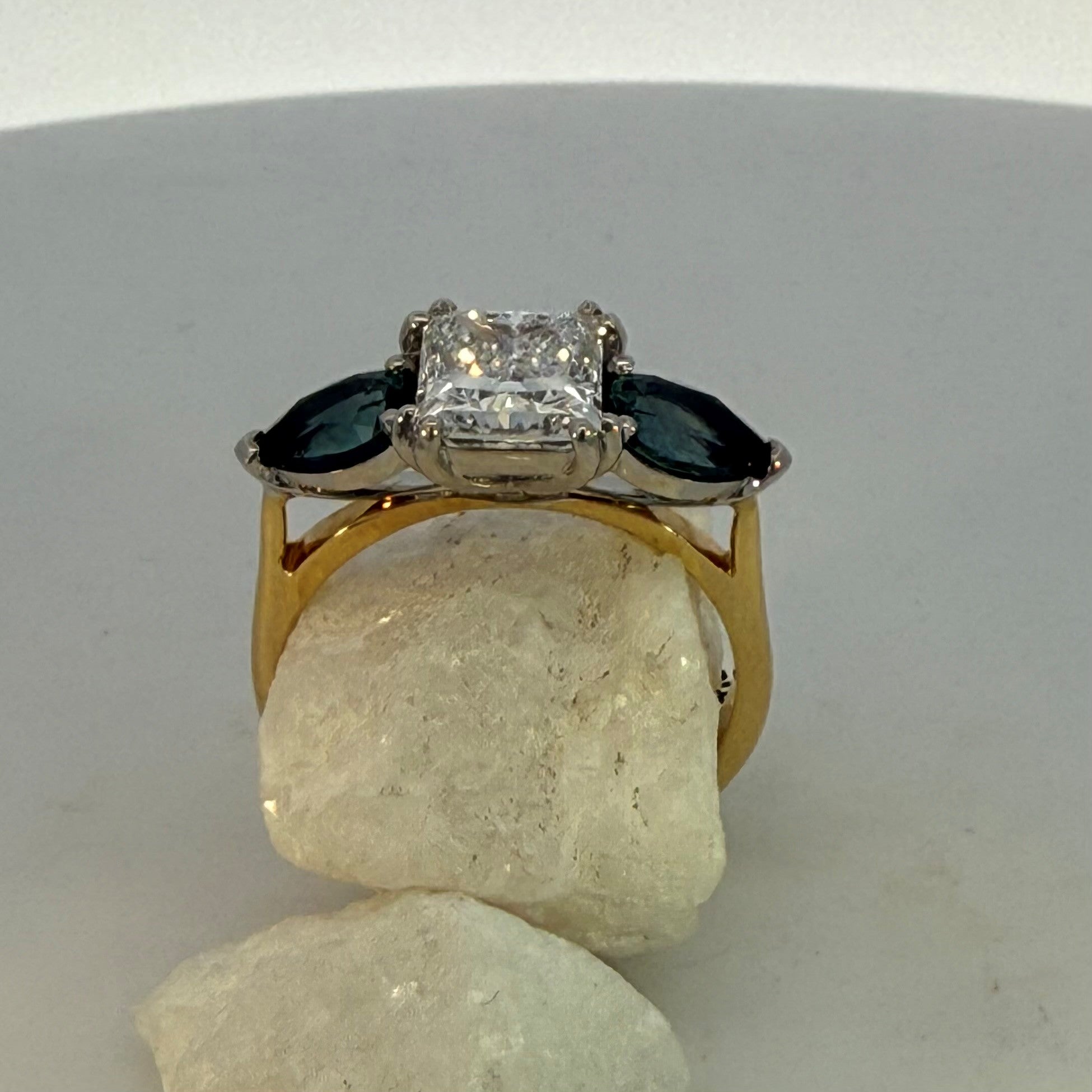 Lab Grown Princes Cut Diamond and Montana Sapphire Ring