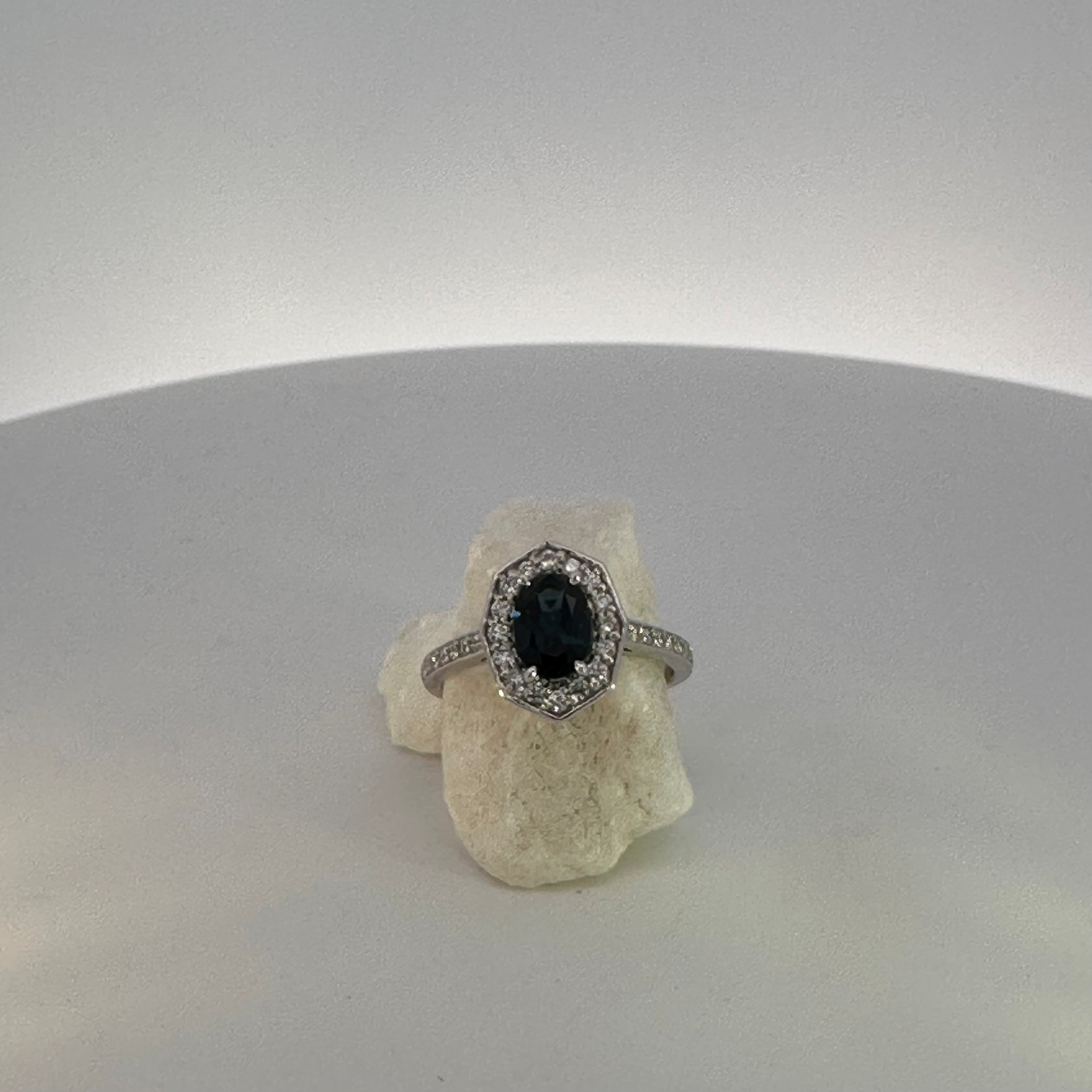 Australian Sapphire and Natural Mined Diamond Ring