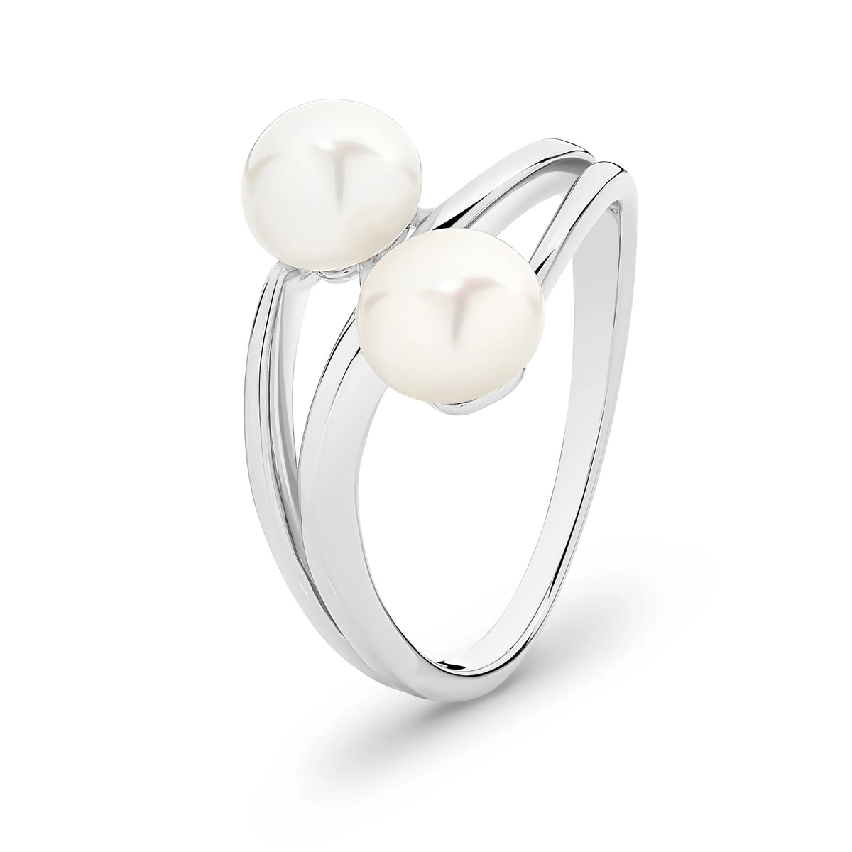 Sterling Silver Two Freshwater Pearl Button Ring