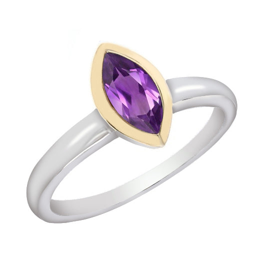 Sterling Silver & 9ct Yellow Gold Marquise Amethyst Ring