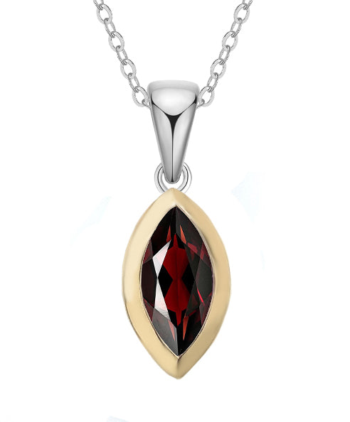 Sterling Silver & 9ct Yellow Gold Marquise Garnet Pendant
