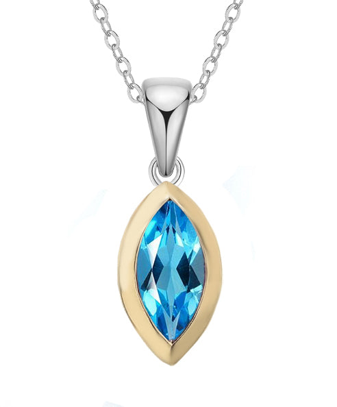 Sterling Silver & 9ct Yellow Gold Marquise Topaz Pendant