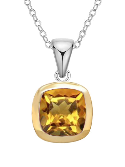 Sterling Silver & 9ct Yellow Gold Cushion Citrine Pendant