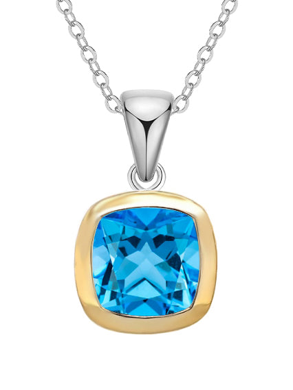 Sterling Silver & 9ct Yellow Gold Cushion Topaz Pendant