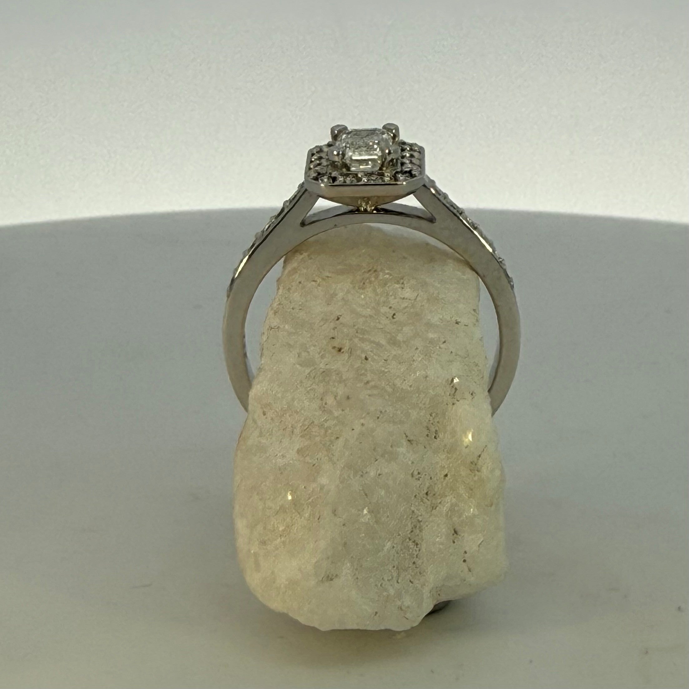 Emerald Cut Halo Natural Mined Diamond Ring