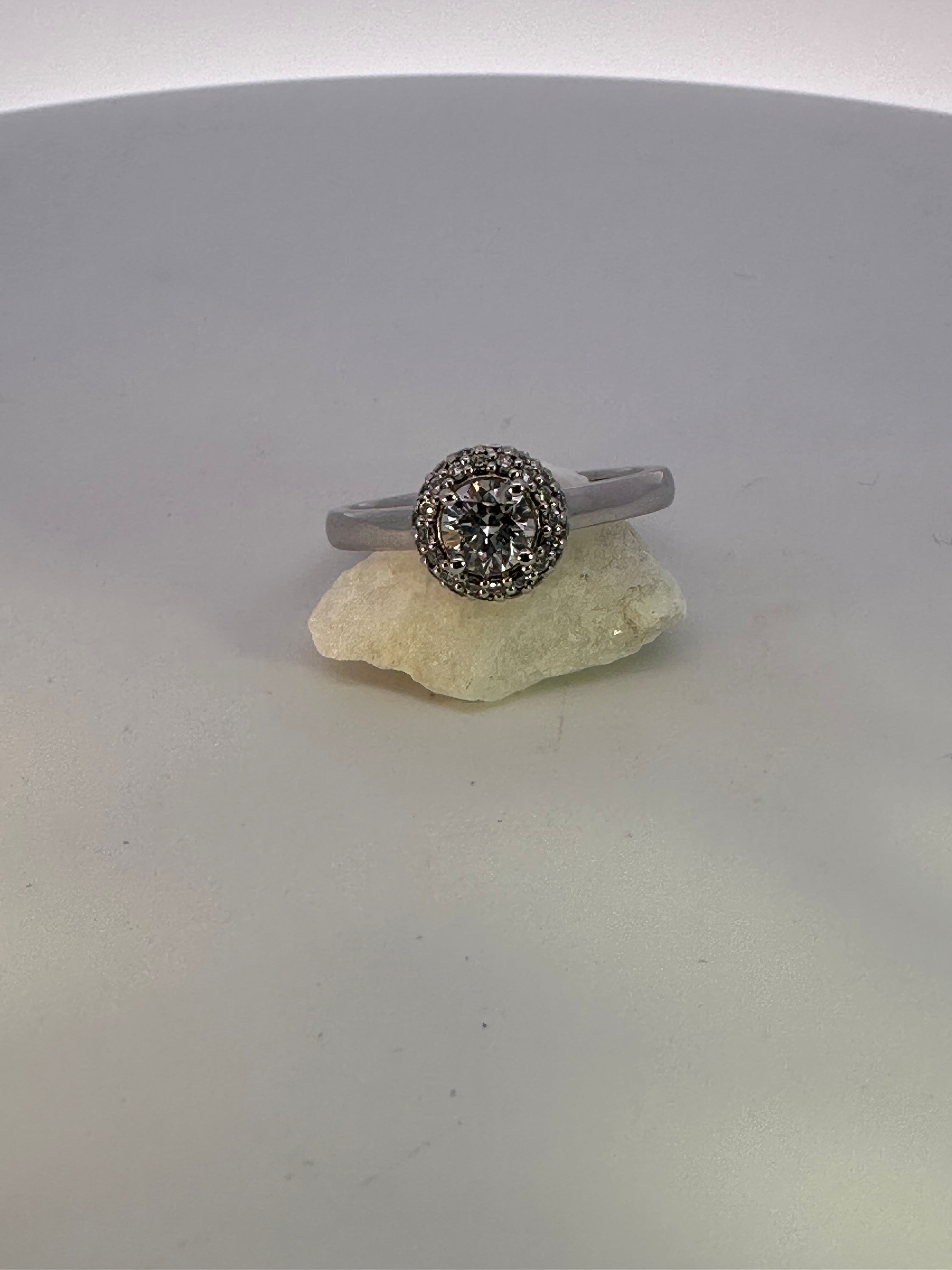 18ct White Gold Natural Mined Diamond Pave Halo Ring