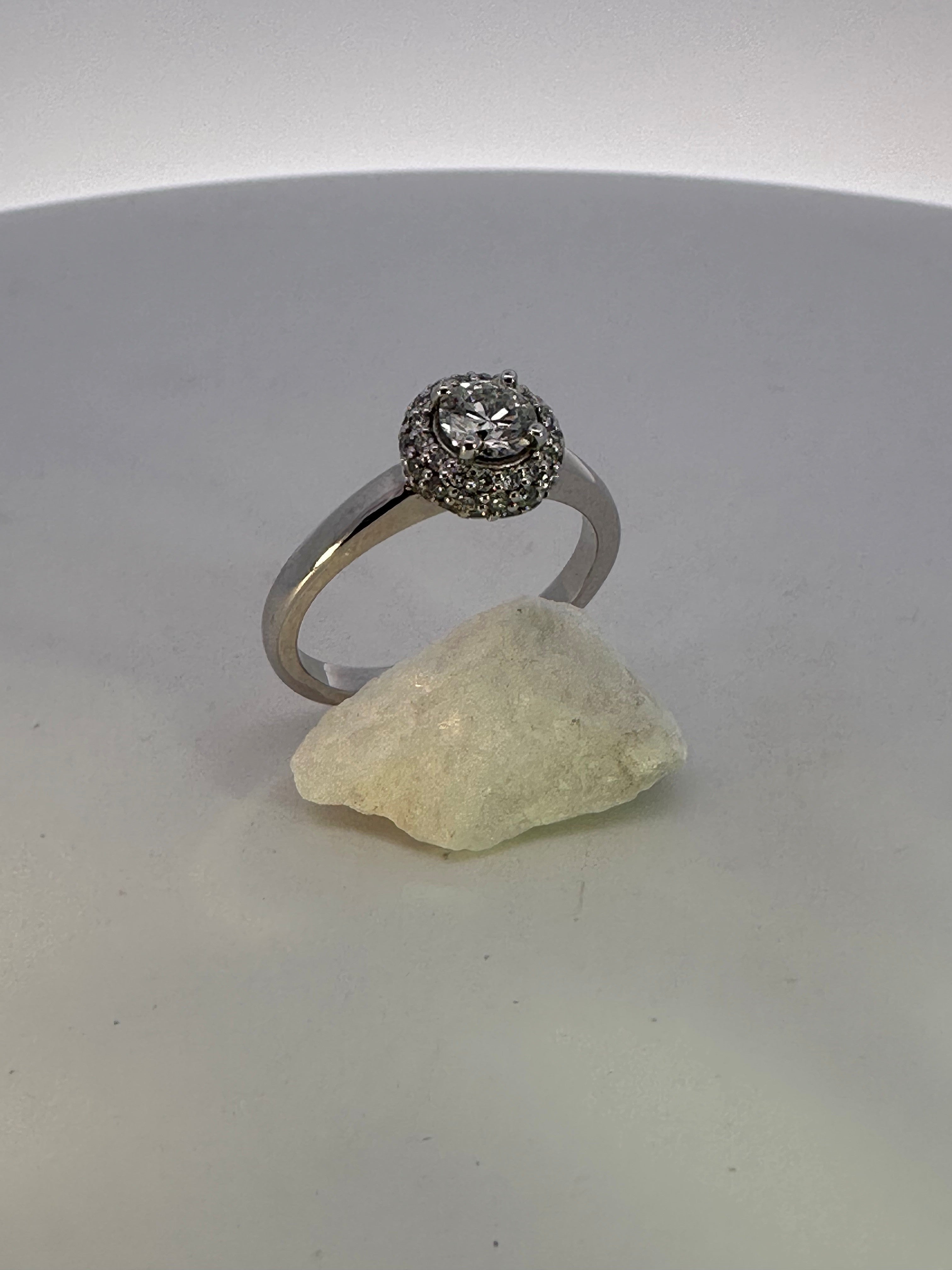 18ct White Gold Natural Mined Diamond Pave Halo Ring
