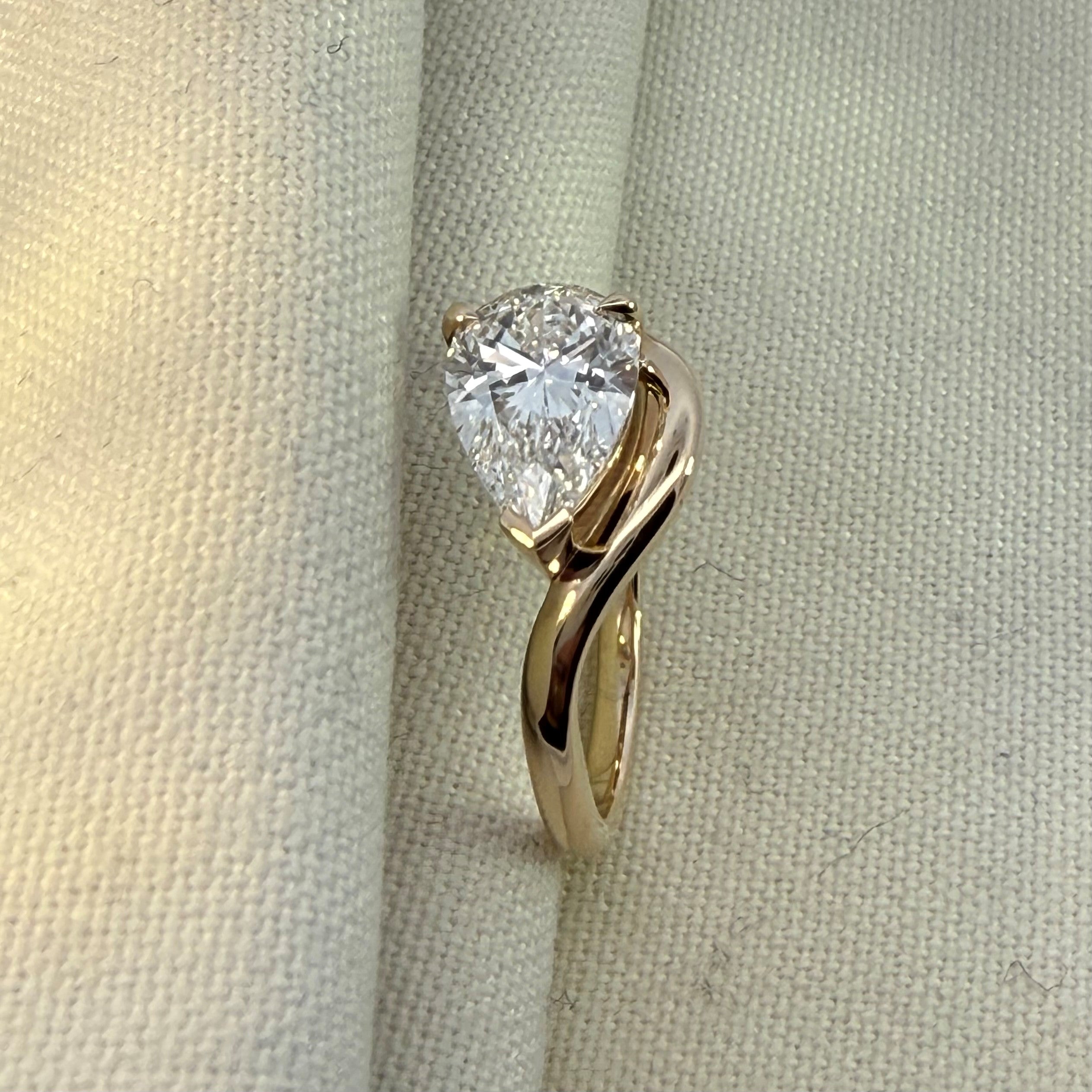 1.77ct Pear Cut Lab Grown Diamond Ring in 14ct Yellow Gold