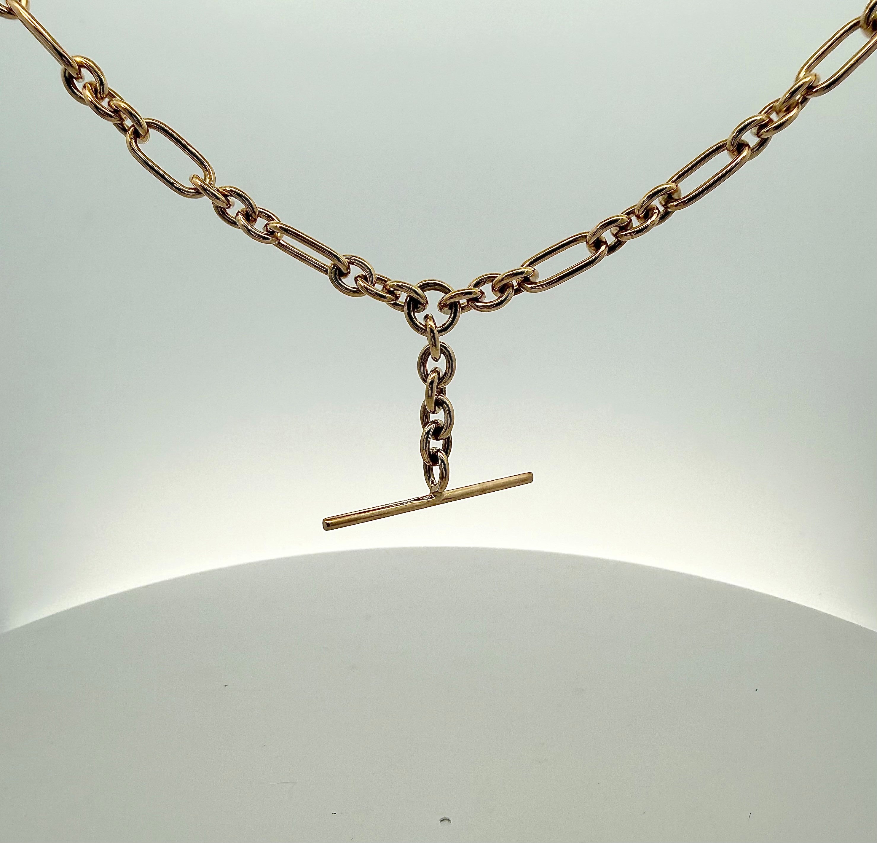 9ct Yellow Gold Chain Fob Necklace in Figaro Link 50cm