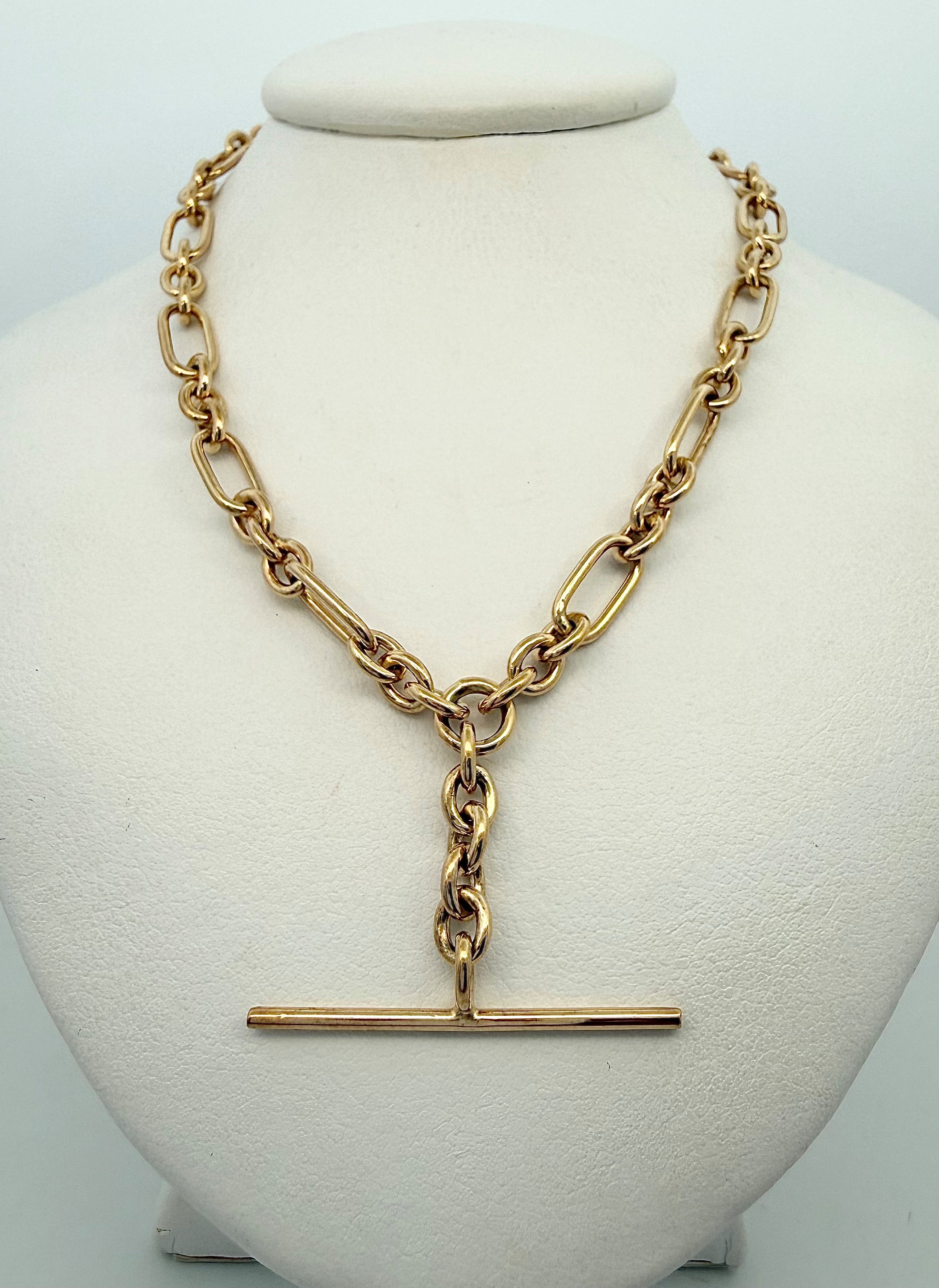 9ct Yellow Gold Chain Fob Necklace in Figaro Link 50cm