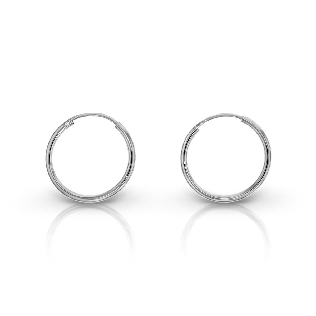 9ct White Gold 15mm Plain Sleeper Earrings