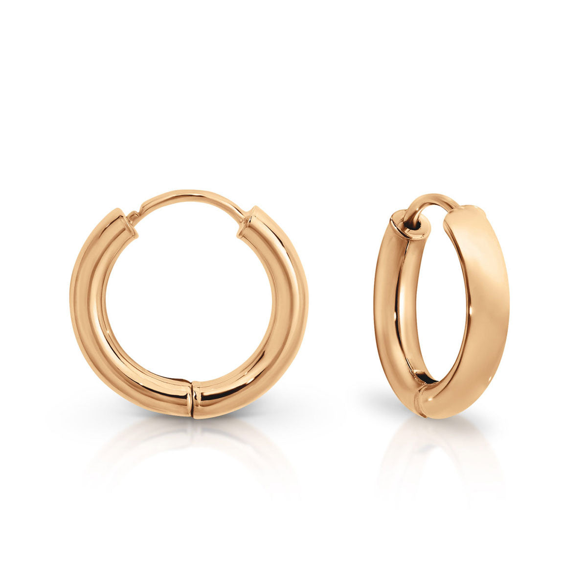 9ct Rose Gold Plain Round Tube Huggie Earrings