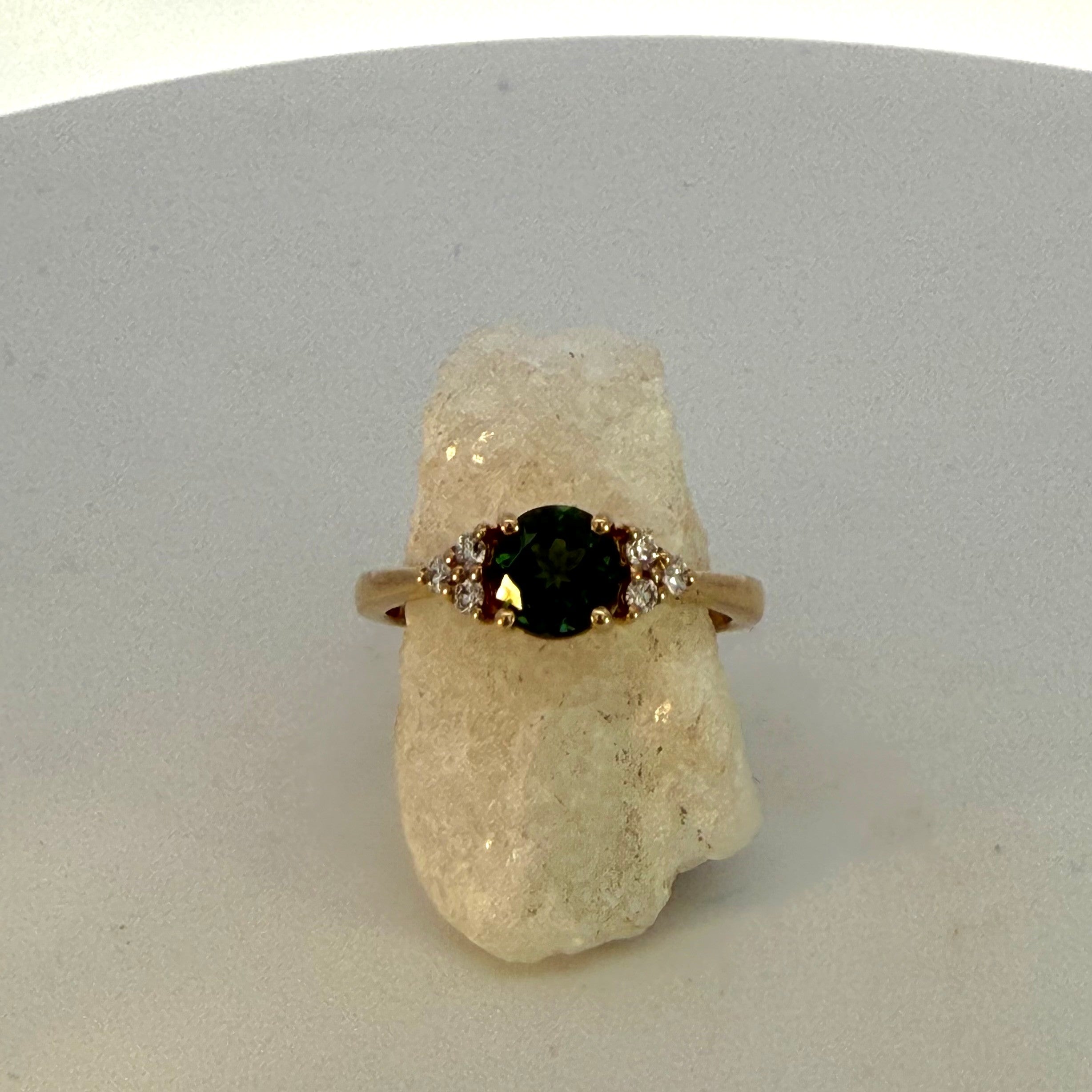 Green Tourmaline & Natural Mined Diamond Ring