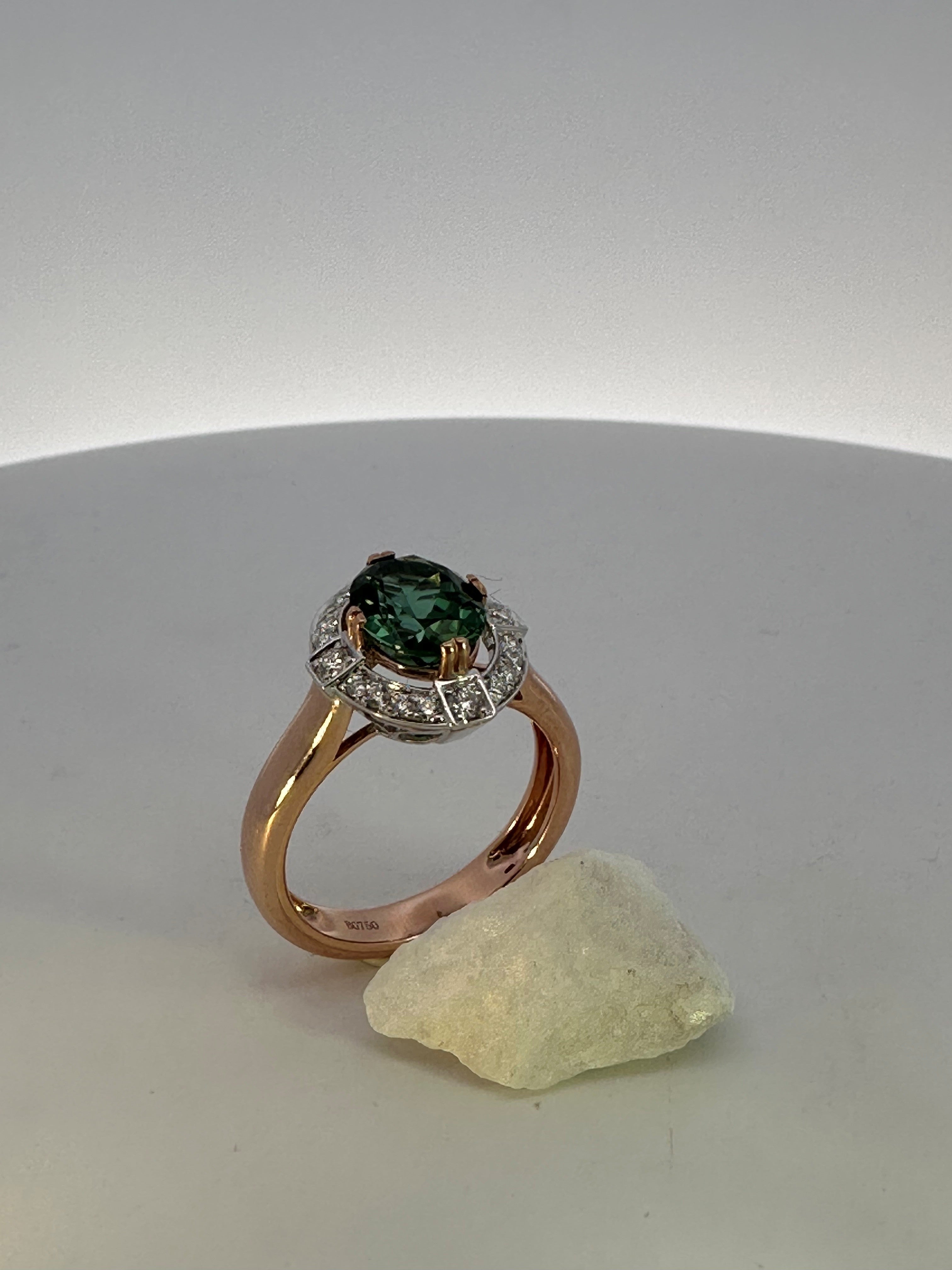 Green Tourmaline and Diamond Halo Dress Ring