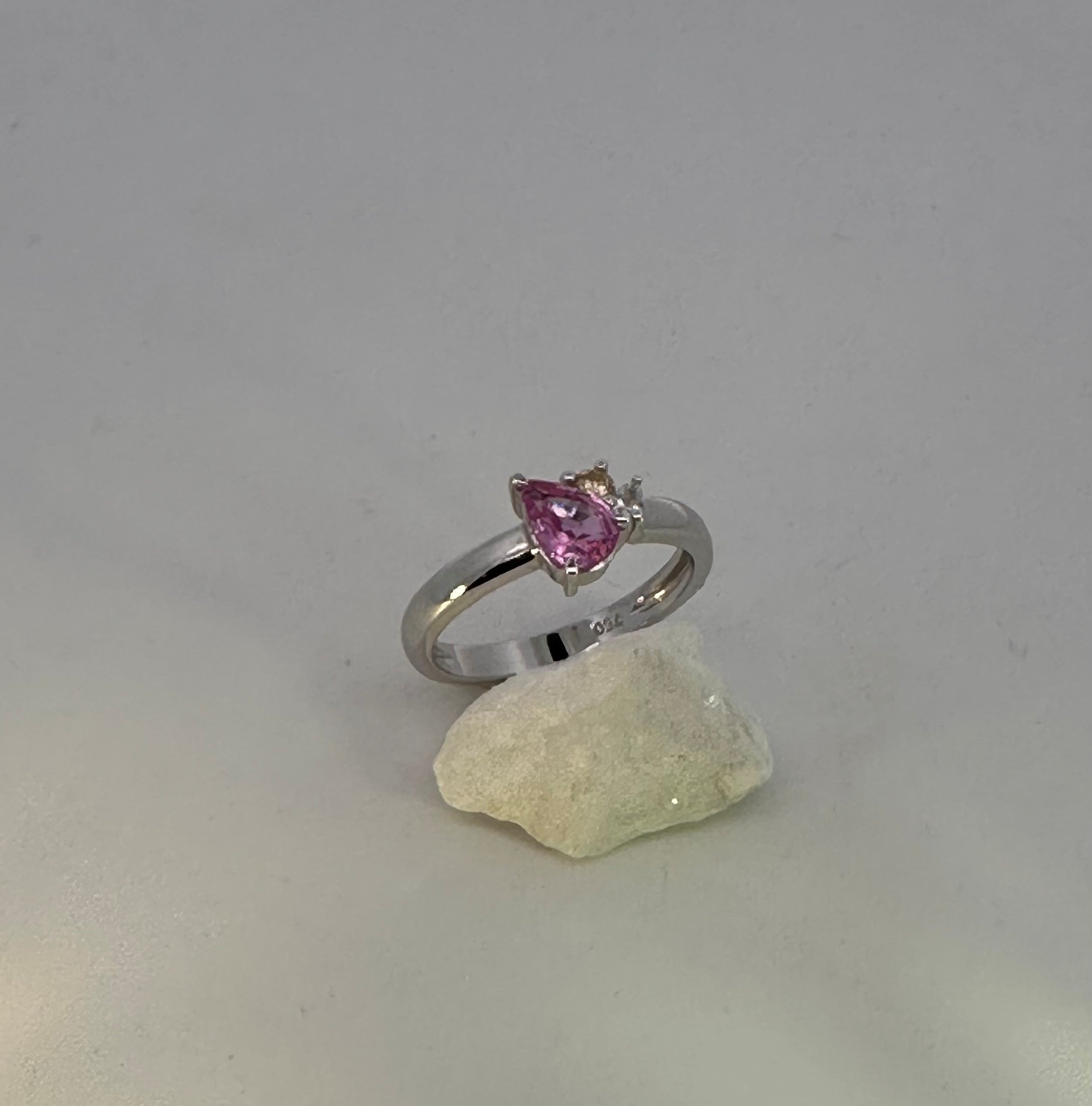Pink Pear Sapphire, Yellow & White Natural Mined Diamond Ring