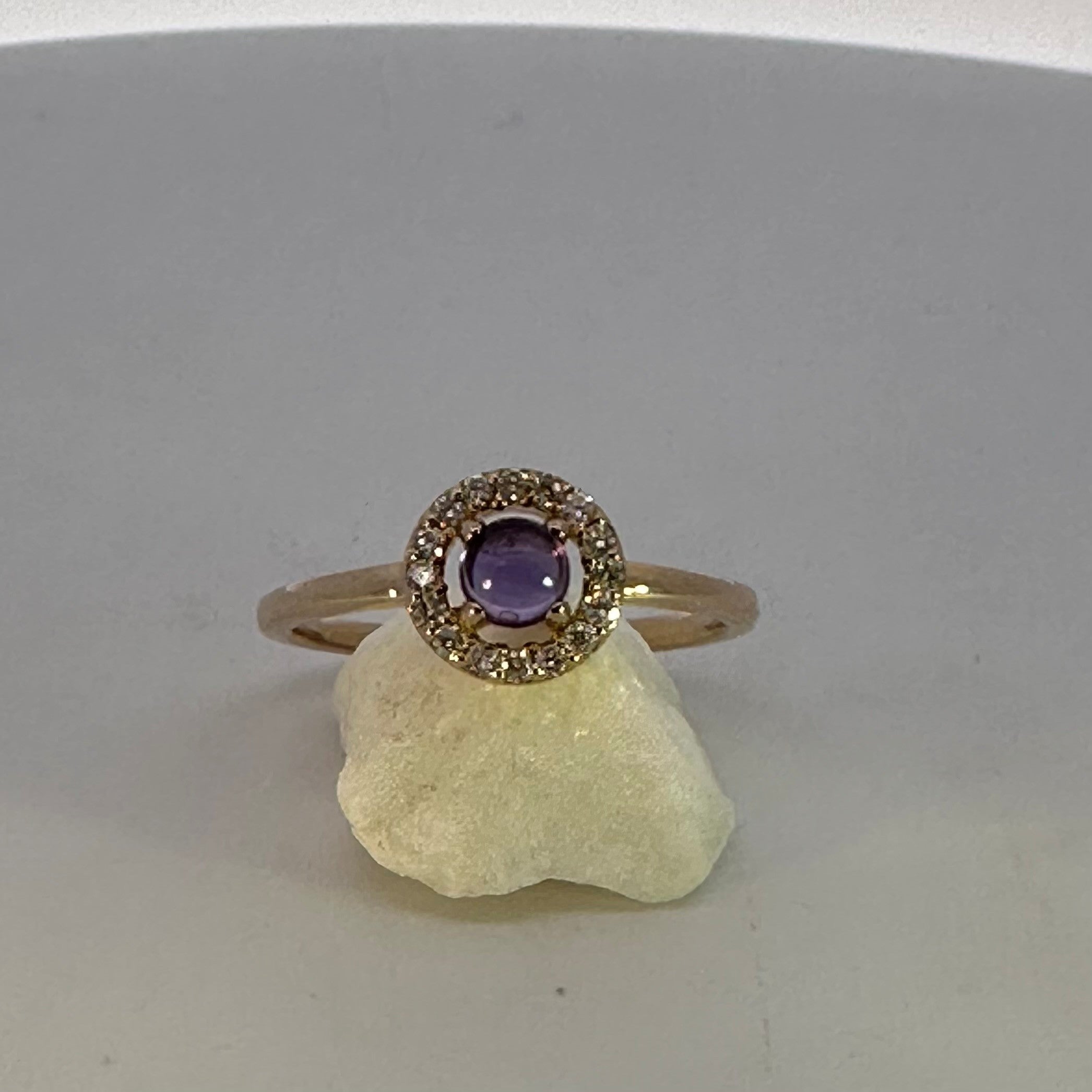 Cabochon Cut Amethyst & Natural Mined Diamond Dress Ring