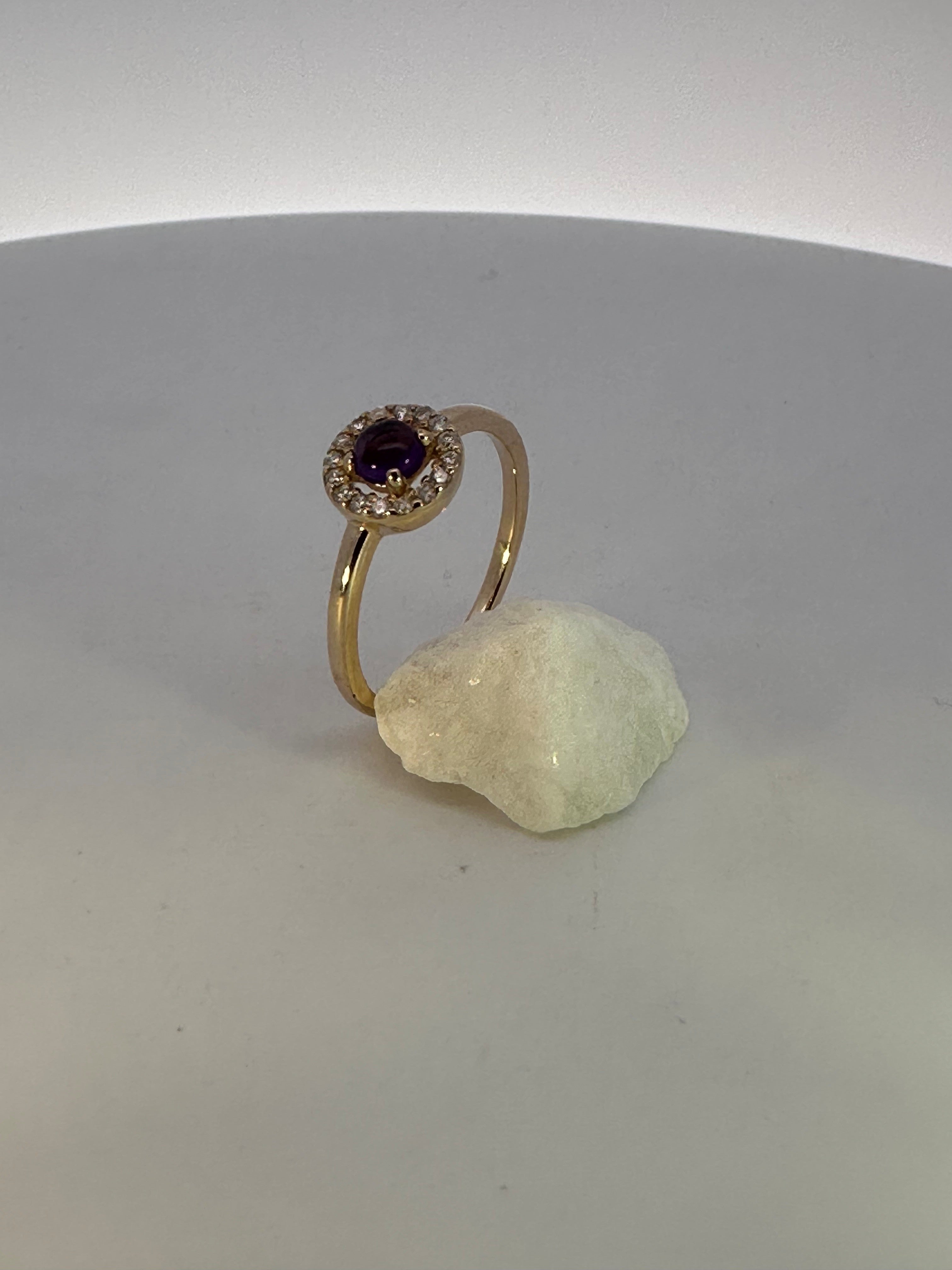 Cabochon Cut Amethyst & Natural Mined Diamond Dress Ring