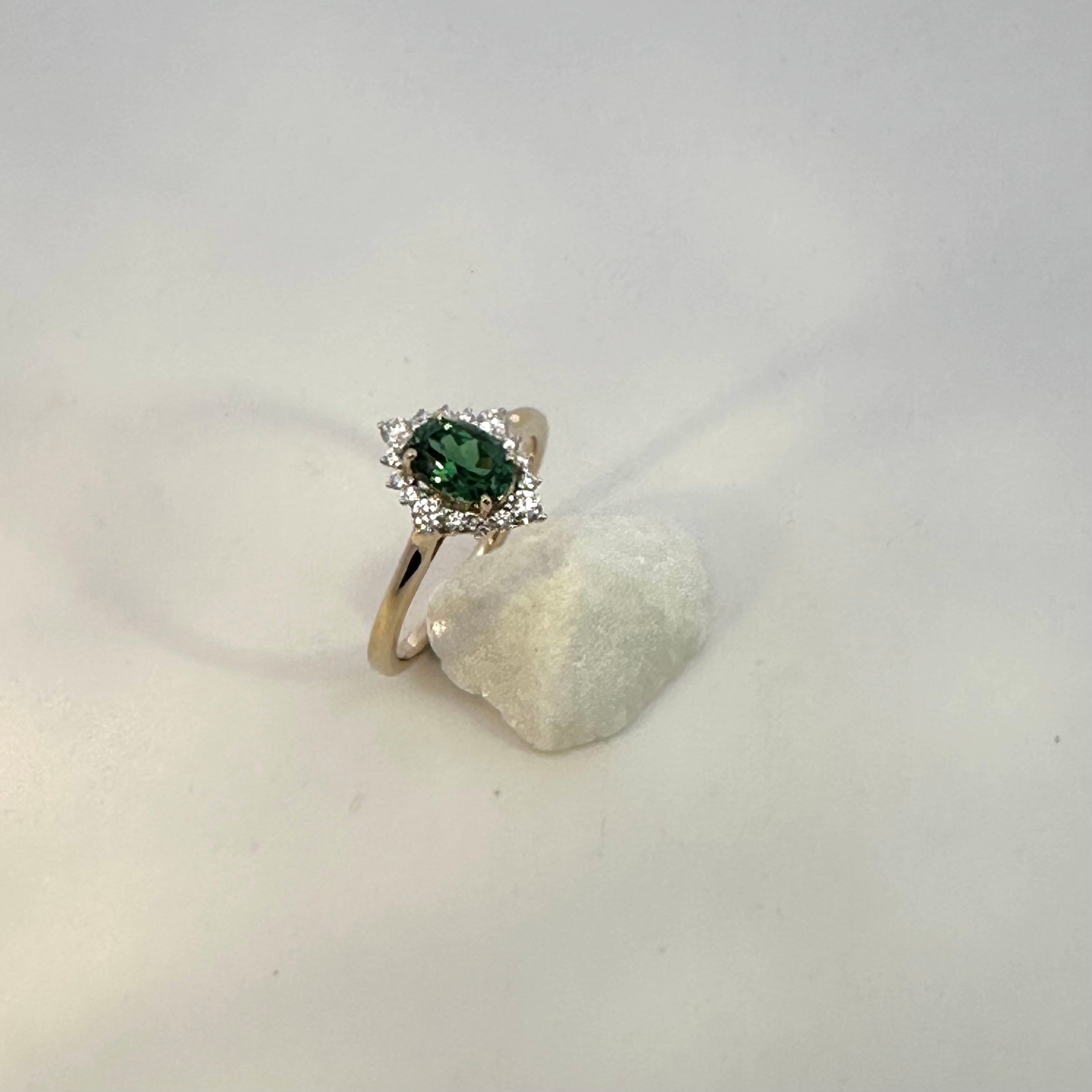 Green Tourmaline and Natural Mined Diamond Dress Ring
