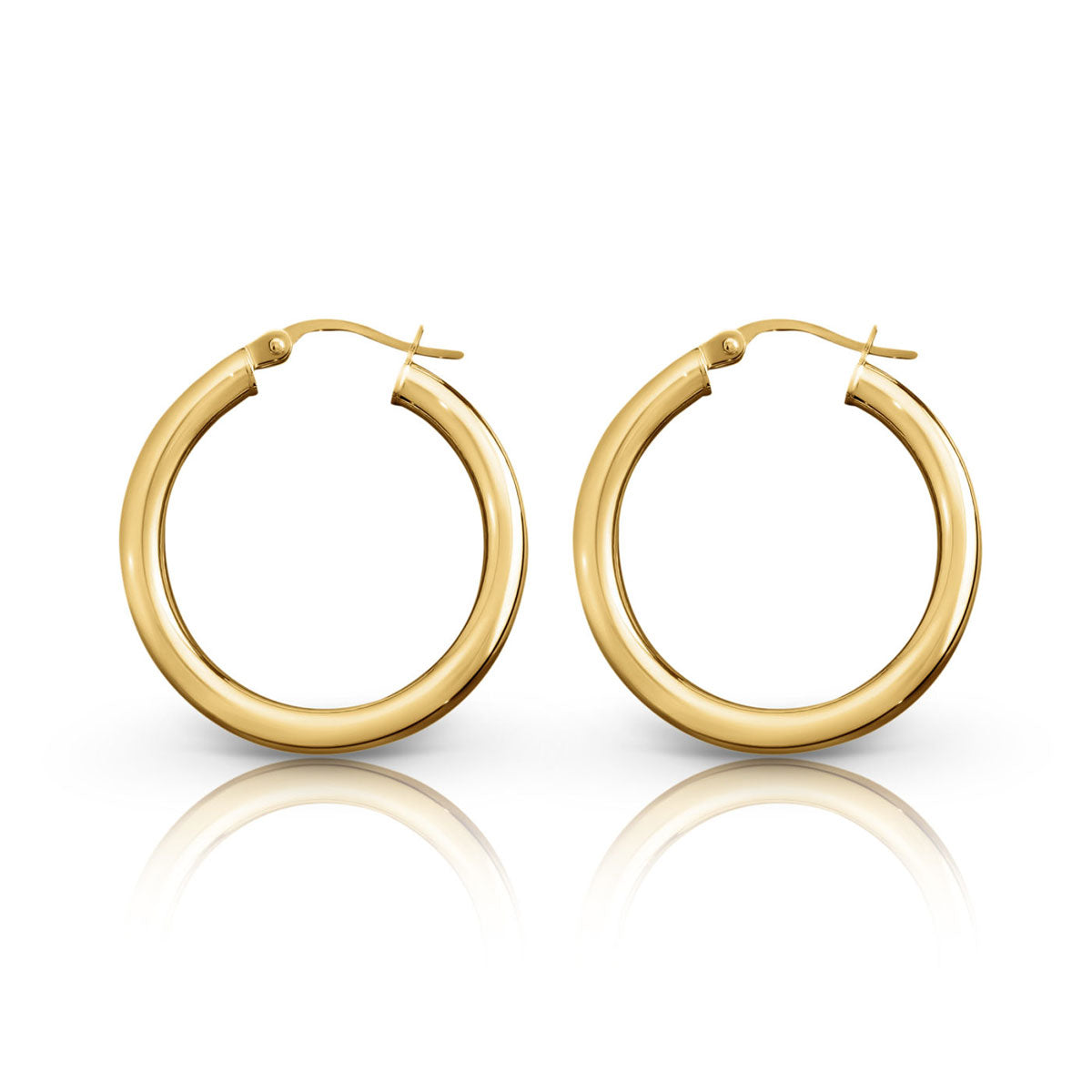 9ct Yellow Gold Plain 3mm Round Tube 20mm Hoop Earrings