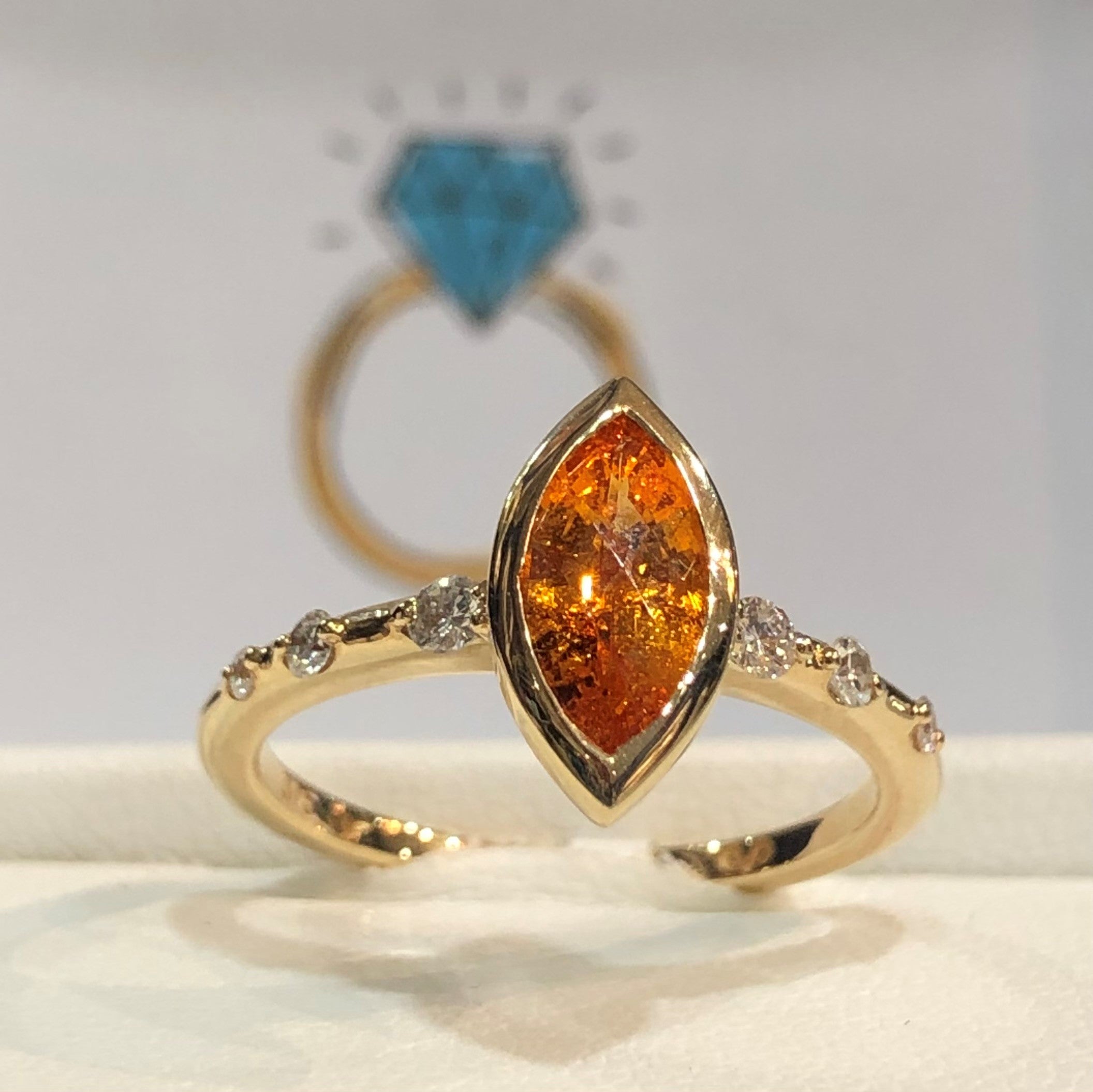 9ct Yellow Gold Diamond & Spessartine Garnet Ring