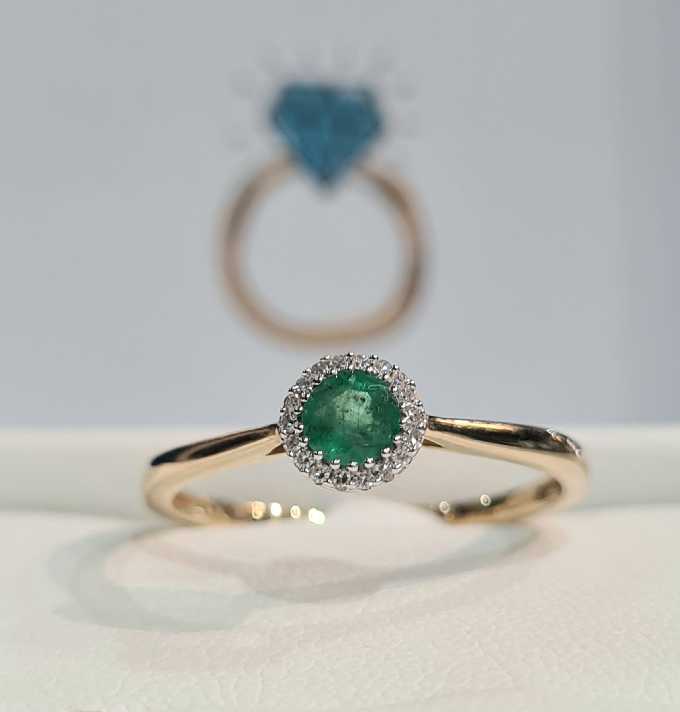 9ct Yellow Gold Diamond & Natural Emerald Ring