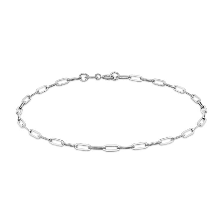 9ct White Gold Thin Paper Chain Bracelet 18.5cm