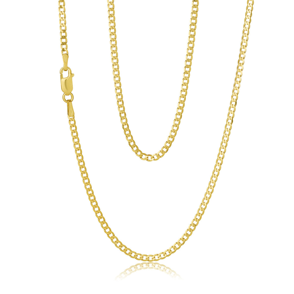 9ct Yellow Gold Flat Diamond Cut Curb Chain 1.8mm 50cm