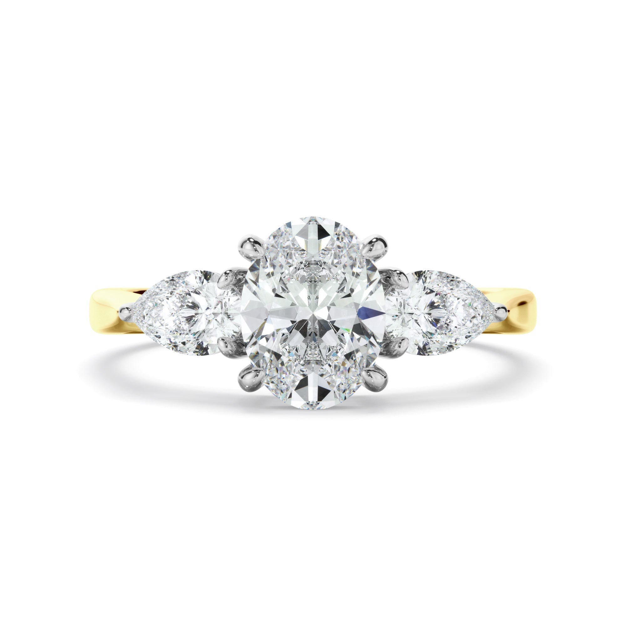 Oval Cut Diamond Engagement Ring With Pear Cut Diamond Sides