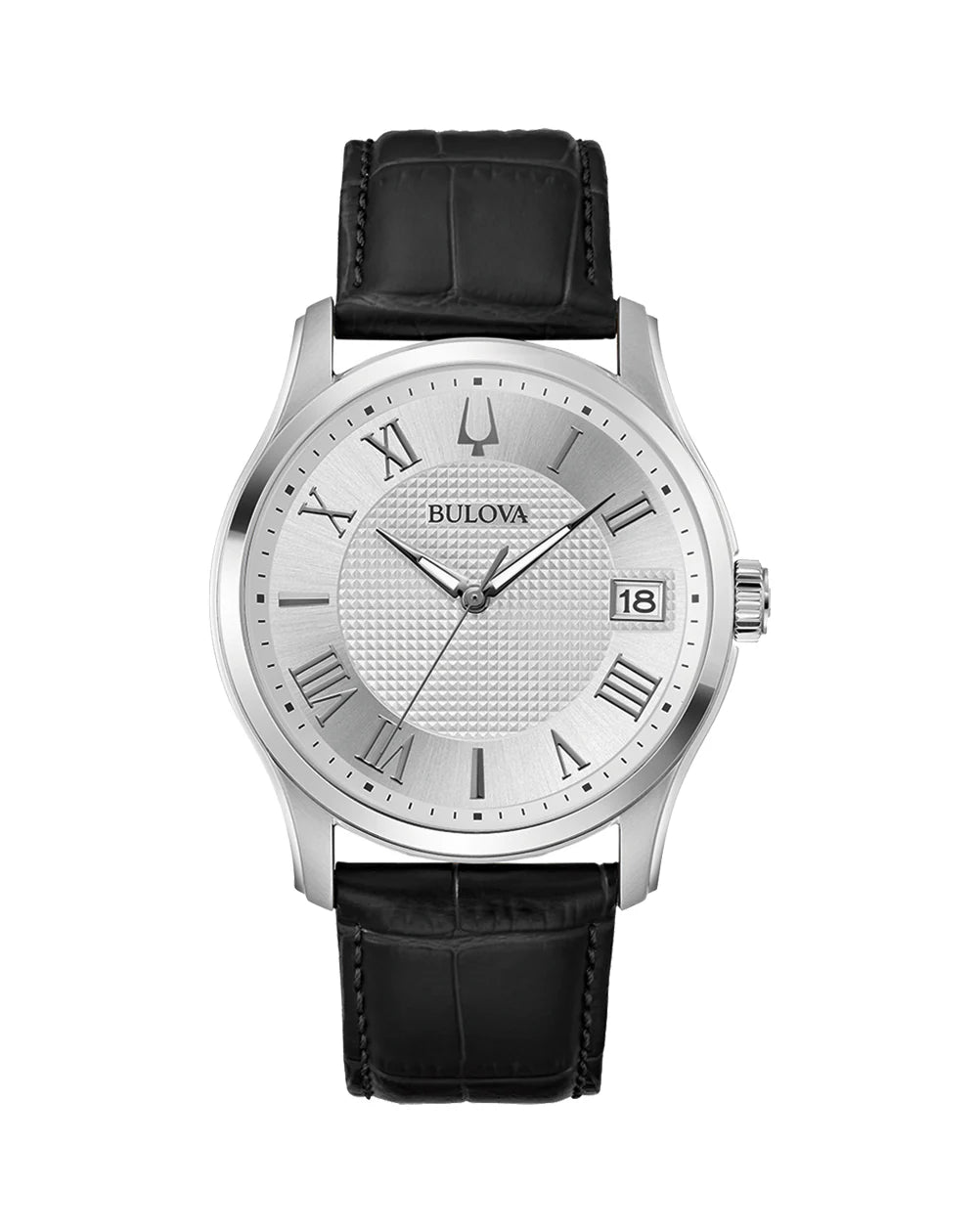 Bulova Men's Wilton Silver & Black Leather Band Watch
