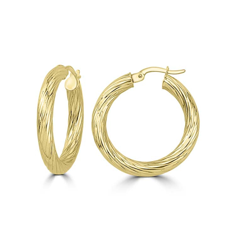 9ct Yellow Gold Textured Hollow Hoops 20mm