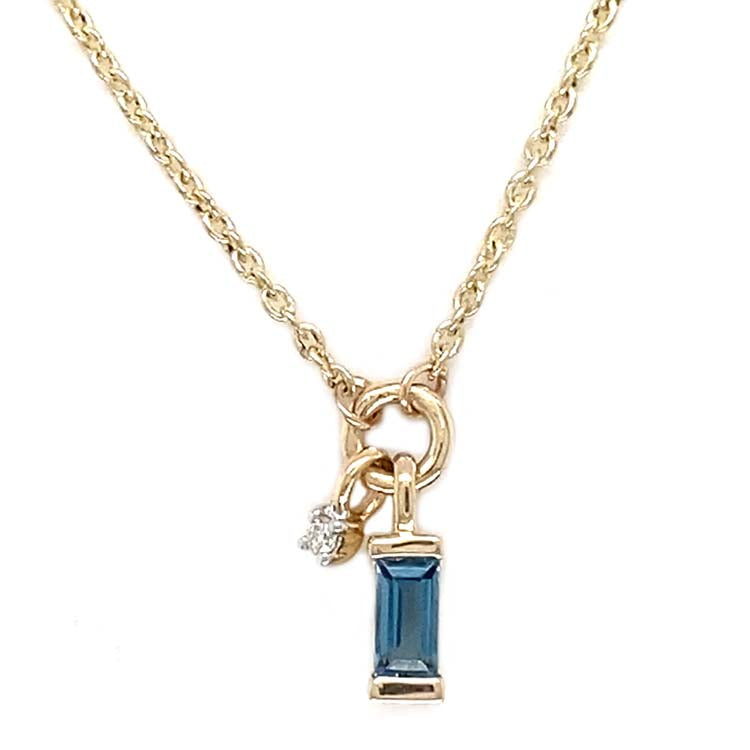 Diamond and Blue Topaz 45cm Necklace with 0.01ct Diamond in 9ct Yellow Gold